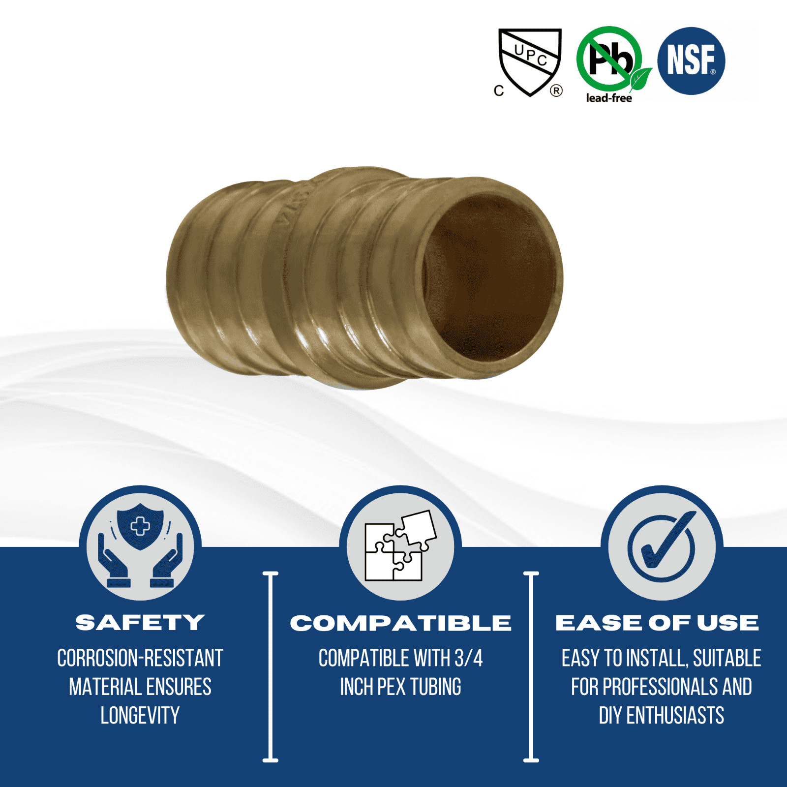 2 PIECES 3/4″ PEX COUPLINGS – BRASS CRIMP FITTINGS (LEAD-FREE)