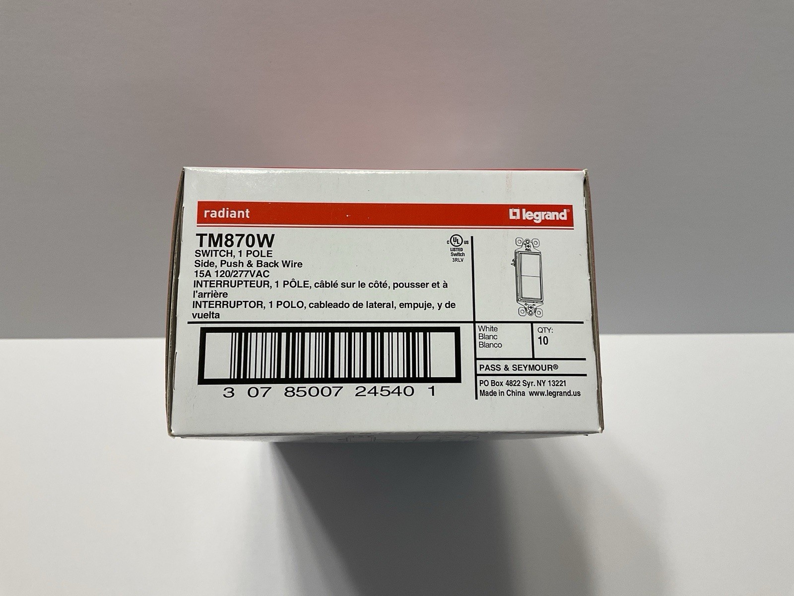 10 PK NEW Legrand Pass & Seymour TM870W Decorator Switch, 15 Amp, White
