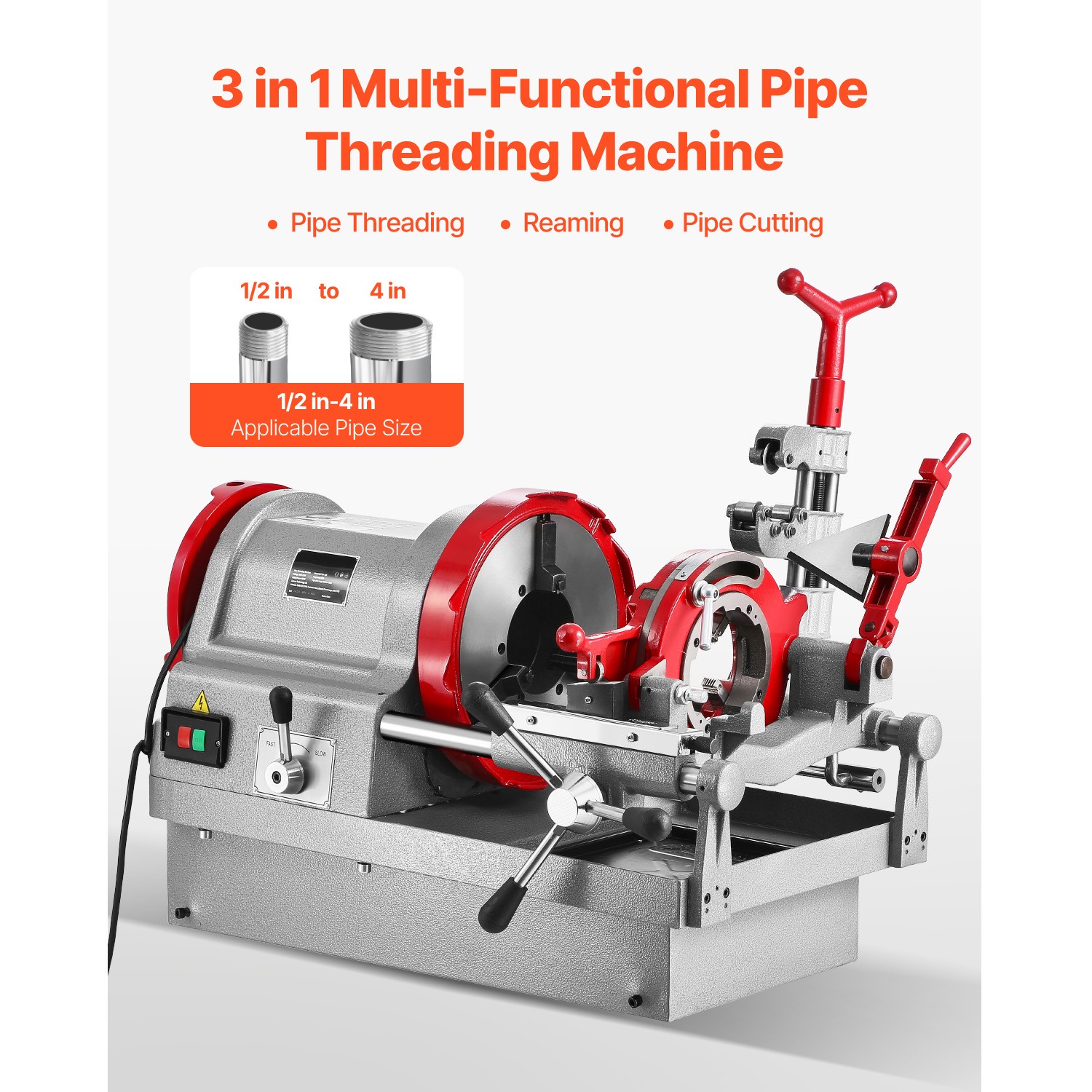 Electric Pipe Threader Machine 900W 2-Speed Threading Cutter for 1/2″ to 4″ Pipe