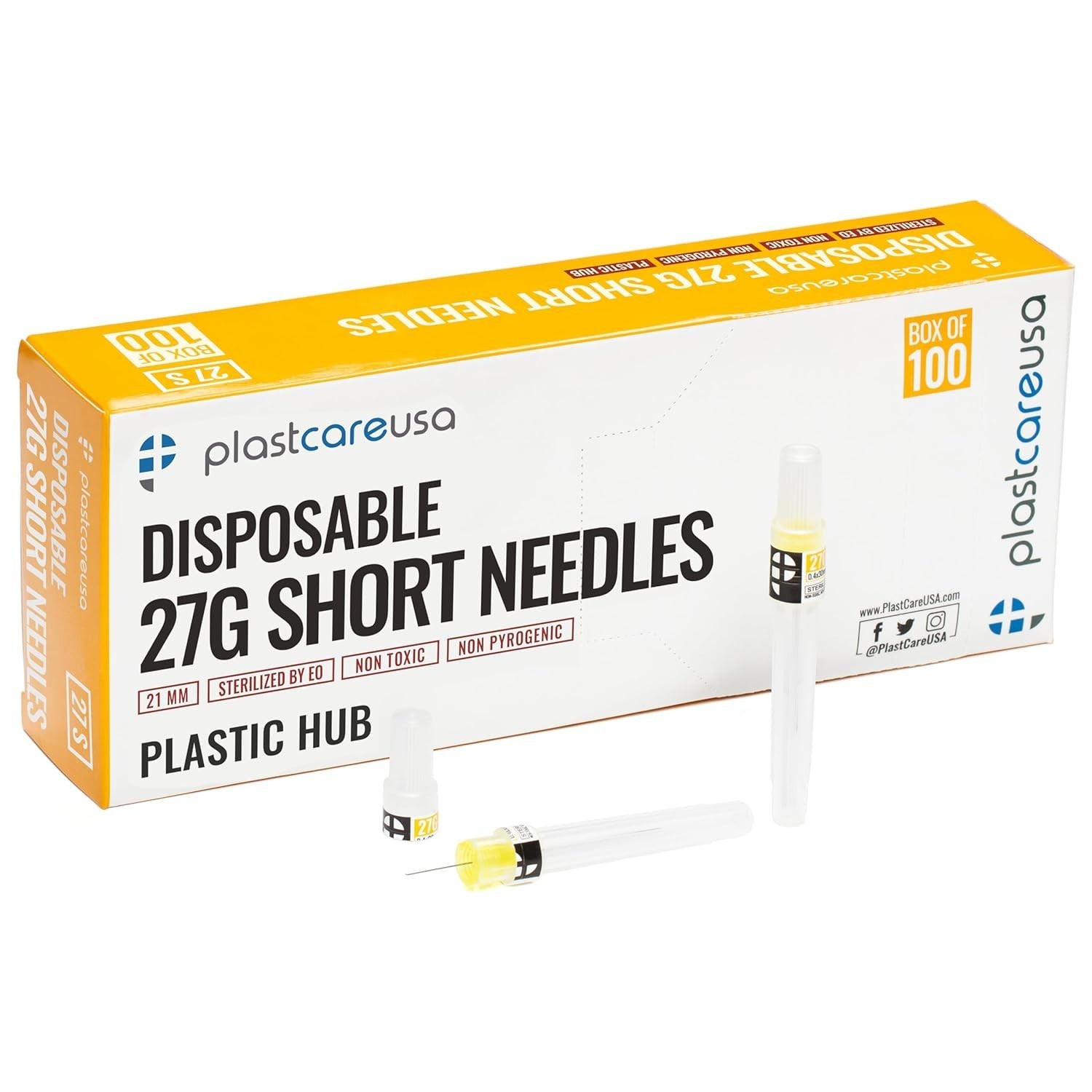 100 Disposable Dental Needles in Perforated Box 27G Short, Length 21mm