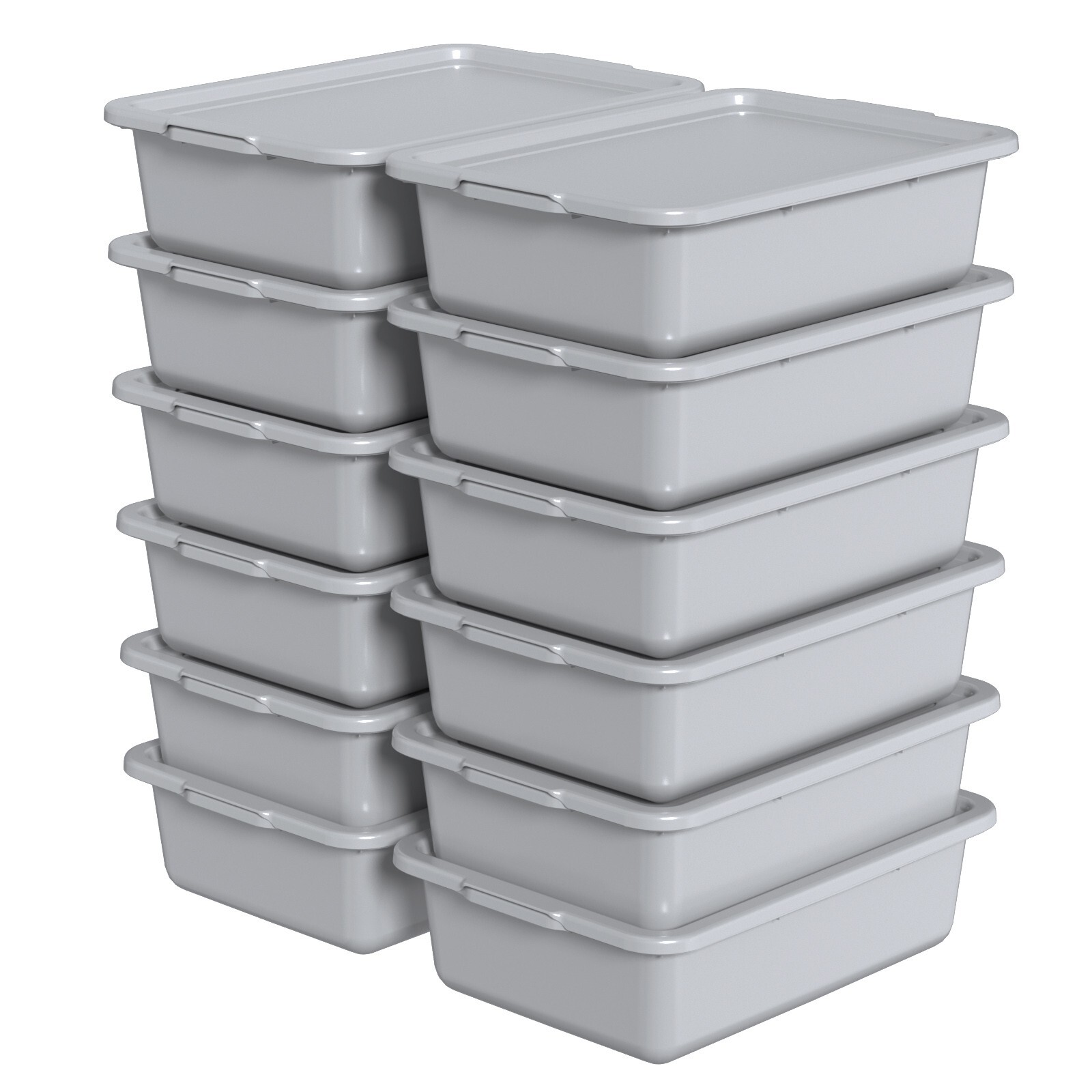 13 L Plastic Commercial Bus Box with Lid, Plastic Restaurant Bus Tub, 12-Packs