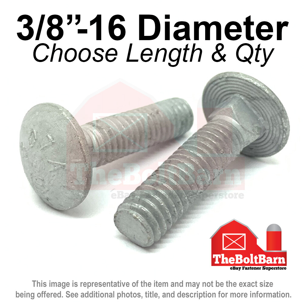 3/8″-16 Grade A 307A Full Thread Carriage Bolts Galvanized (Pick Length & Qty)