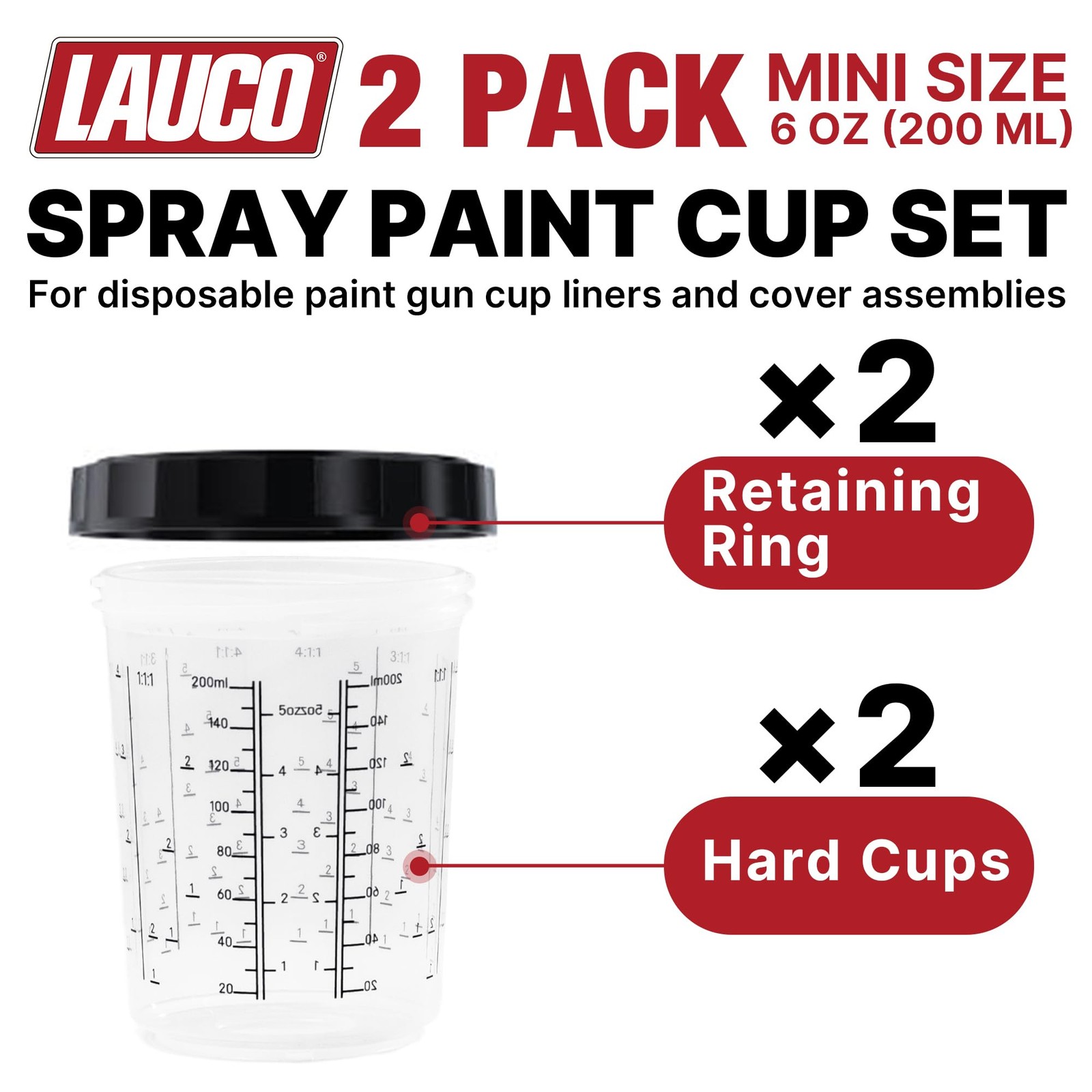 LAUCO 2 Pack Paint Spray Gun Hard Cup Set, 600ML (20 Oz) Reusable Mixing Cups