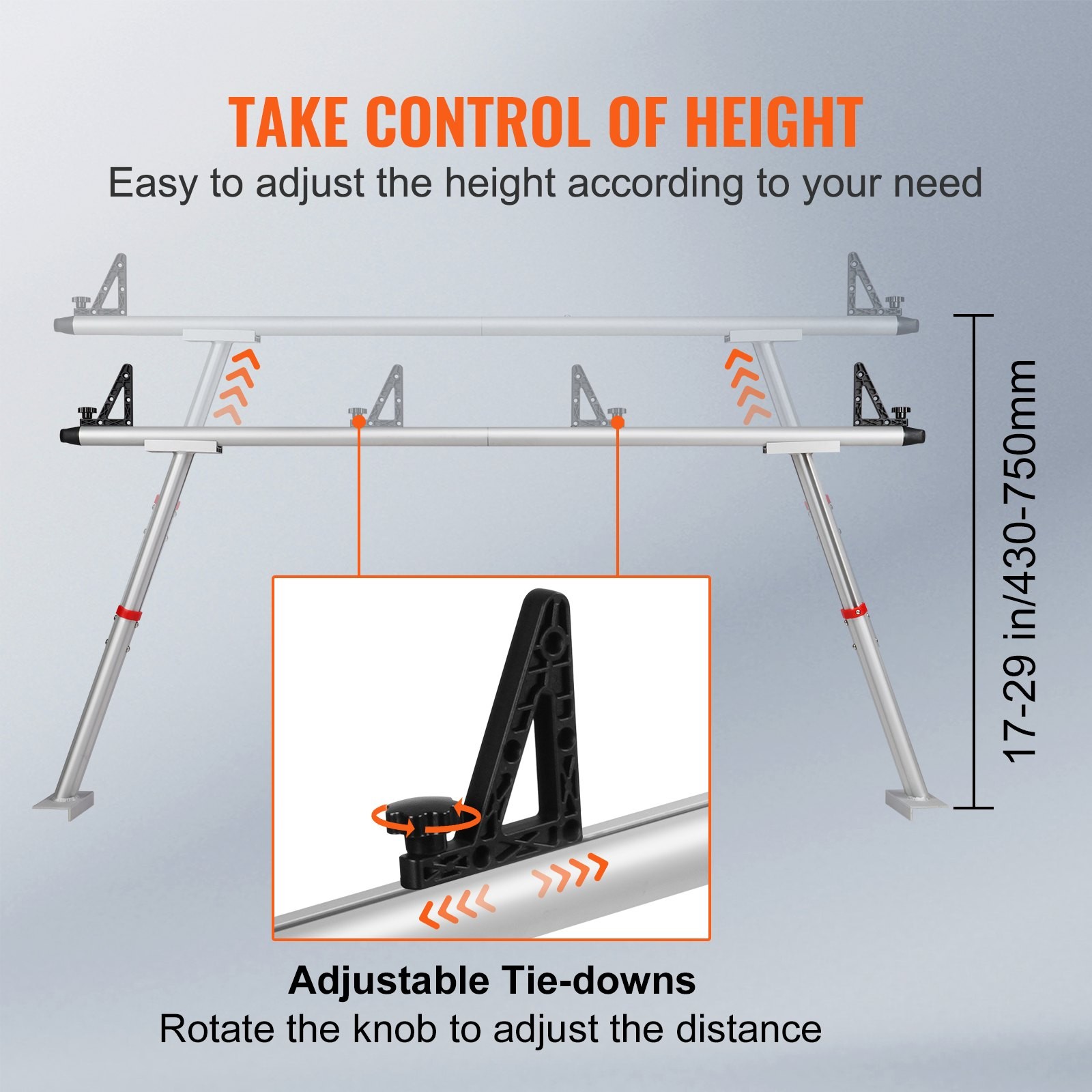 Truck Rack,800 lbs Capacity,19-34in Adjustable Height,Aluminum Ladder Rack for T