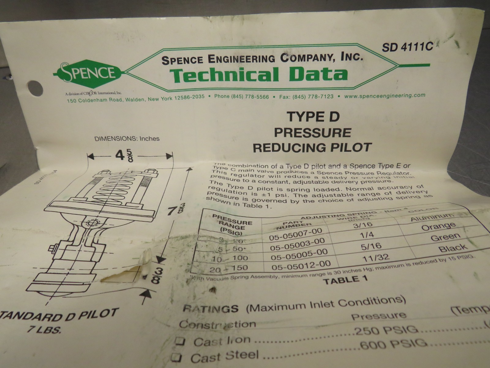 Spence Type D Pressure Reducing Pilot 07-00119-0016