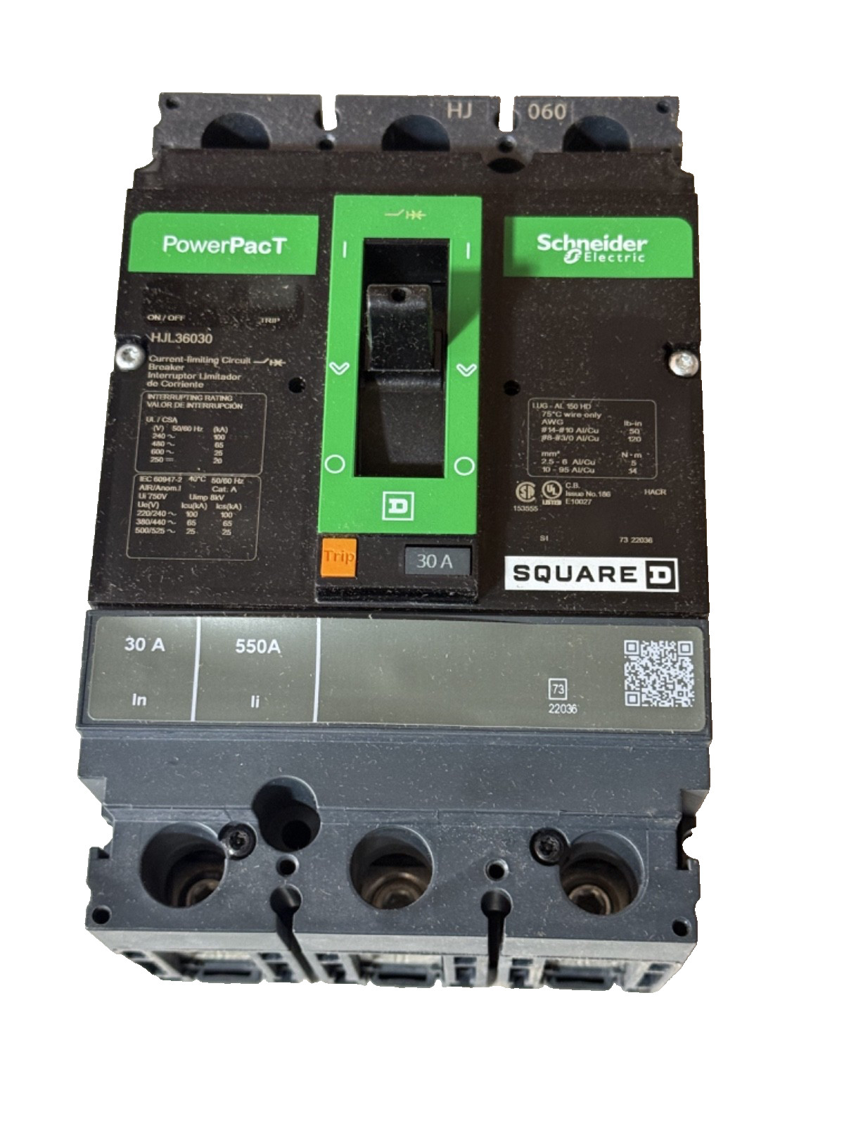 (1) Square D HJL36030 3p 600v 30a 65k Circuit Breaker NEW IN BOX
