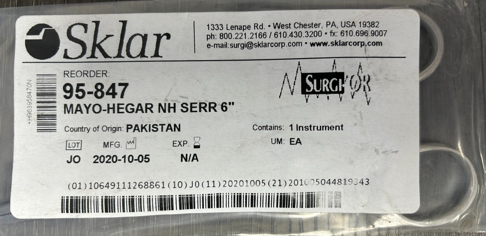 Lot of 10 Sklar 95-847 NEEDLE HOLDER, MAYO-HEGAR 6″, Brand New