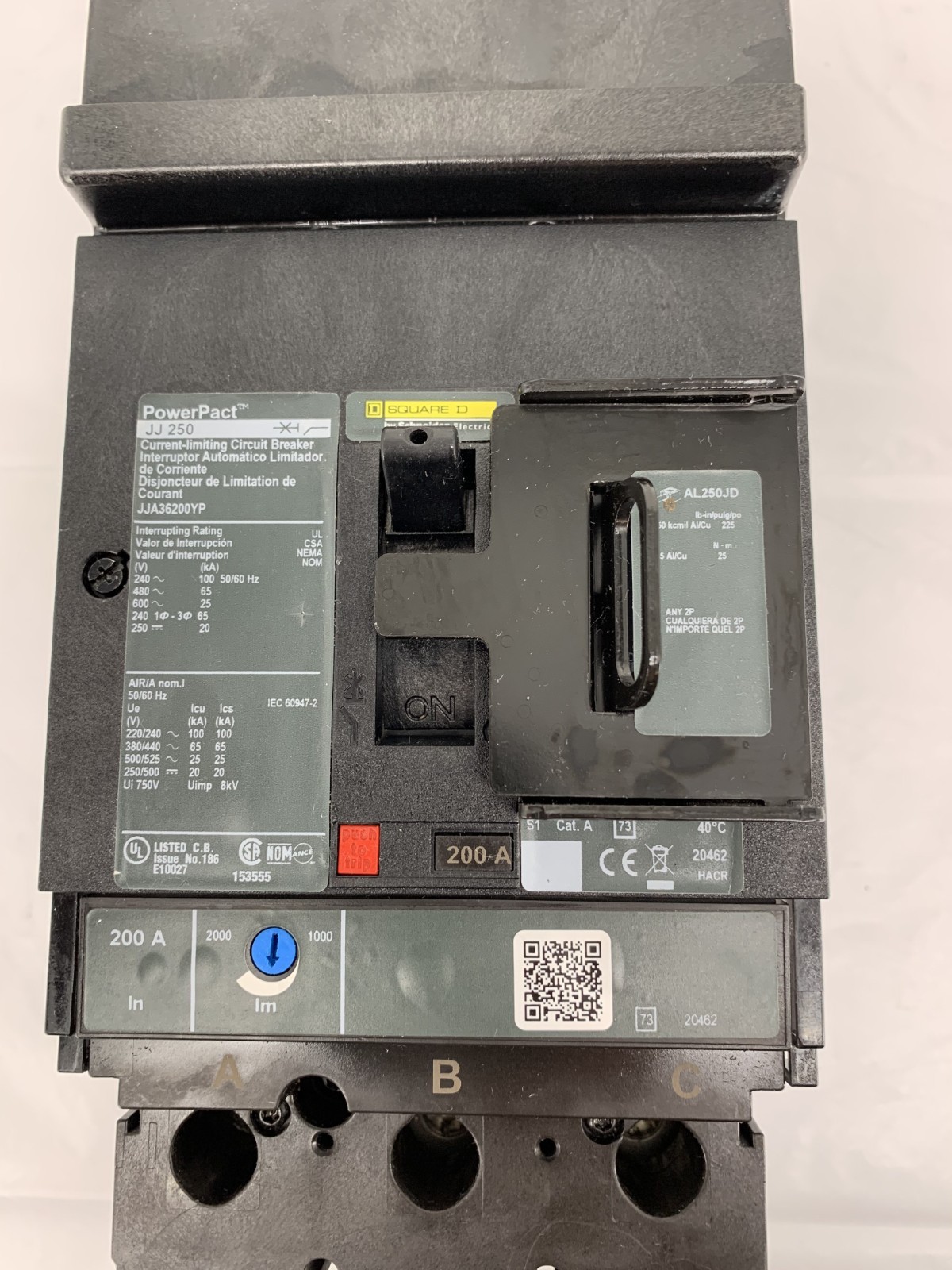 Square D JJA36200YP PowerPact I-Line Circuit Breaker 200A 480V 3P 3PH