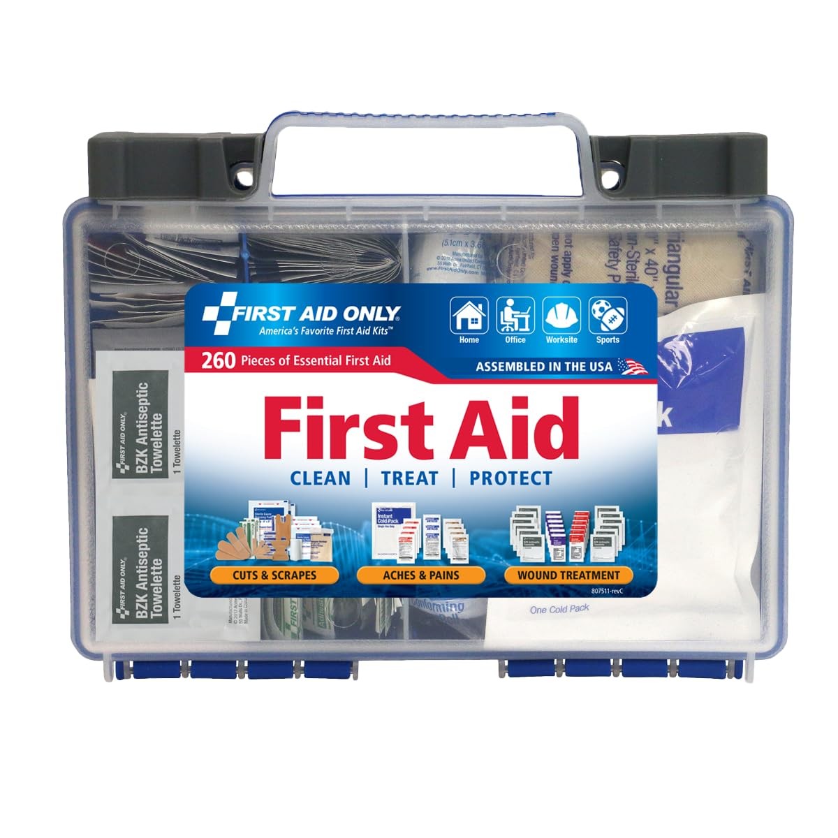 First Aid Kit, OSHA Compliant, 260 Pc for 50 People, Home/Car/Work