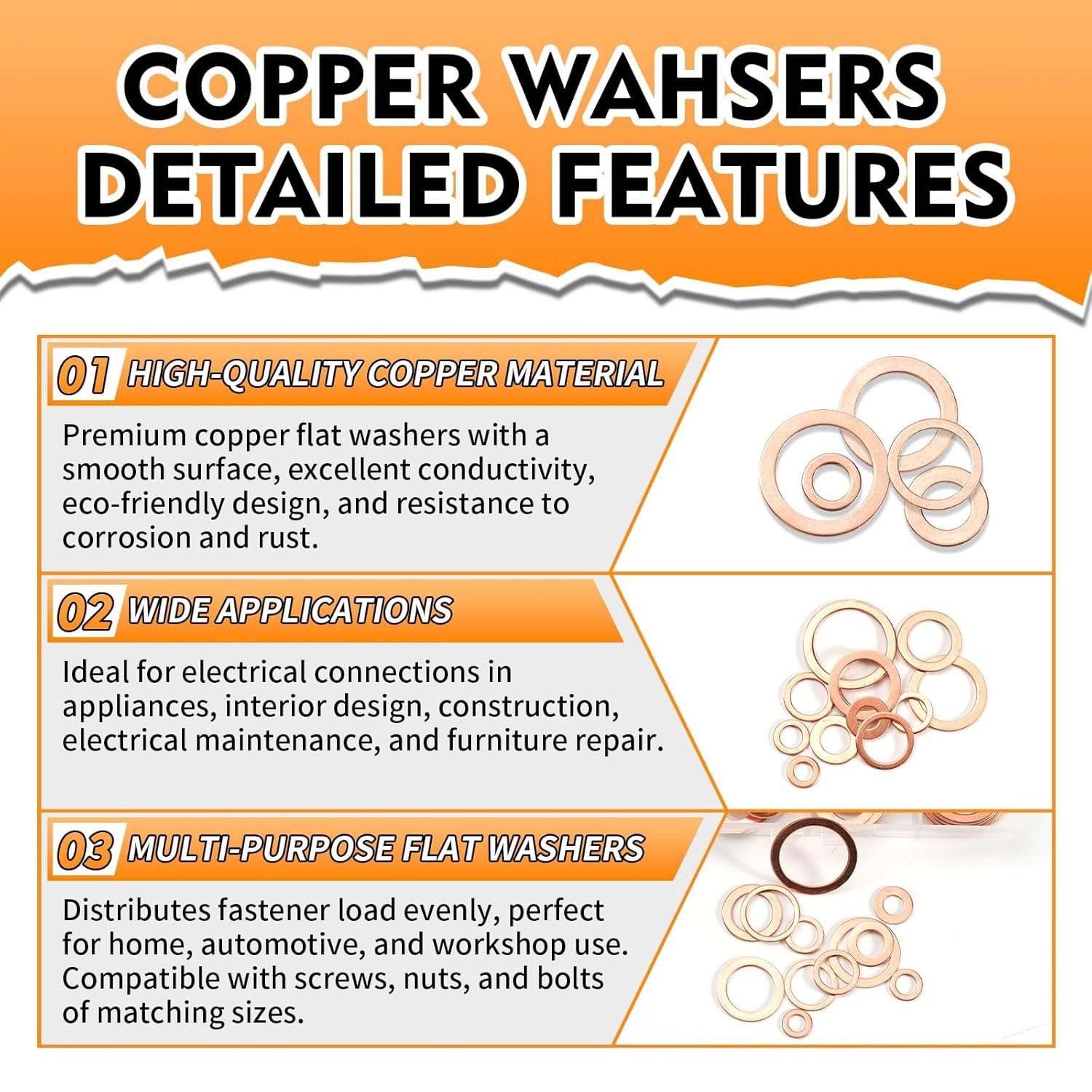 330PCS Copper Crush Washer Assortment Kit M5-M20 Metric Copper Sealing Washers f