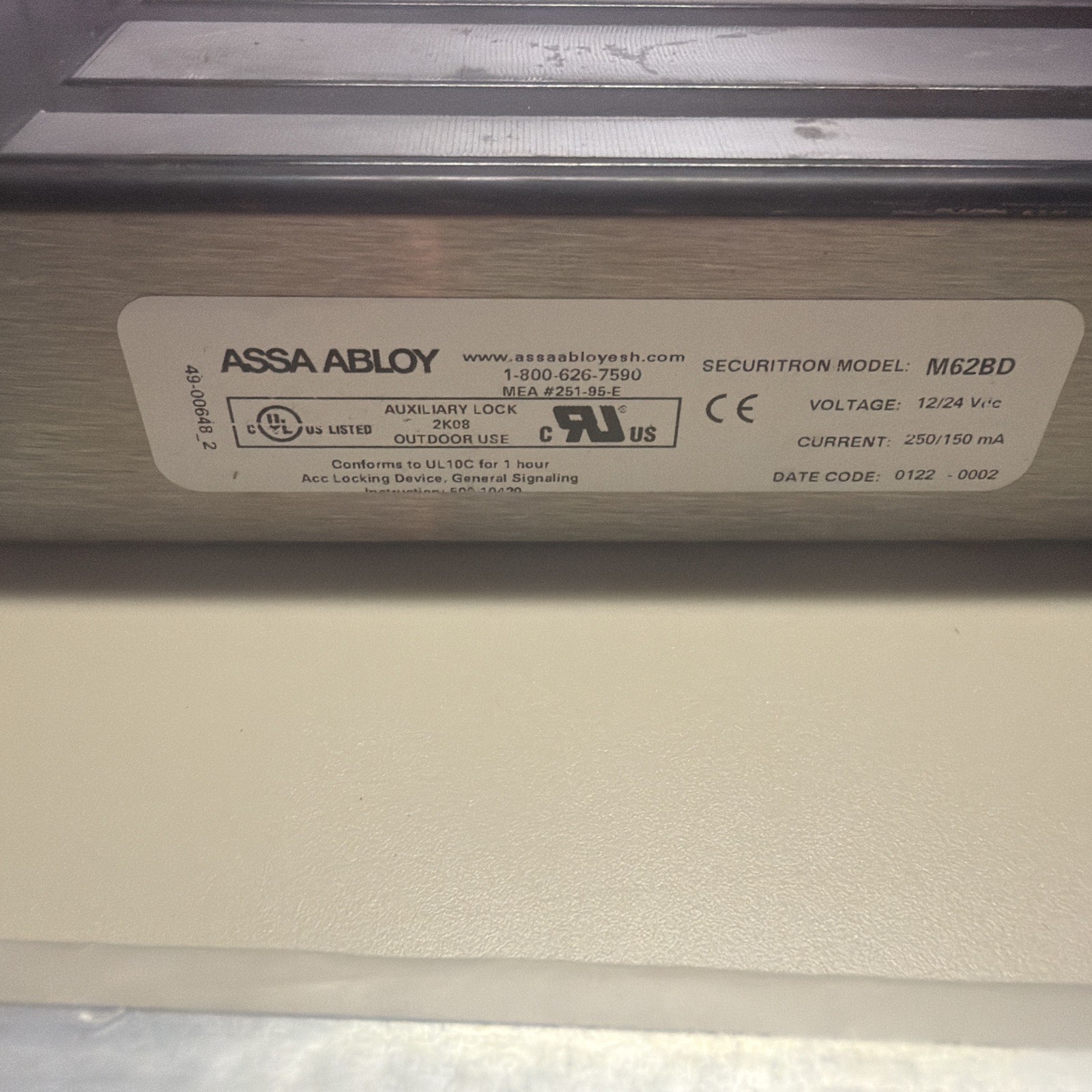 ASSA ABLOY Securitron M62BD Weatherproof 1200lb Magnetic Lock