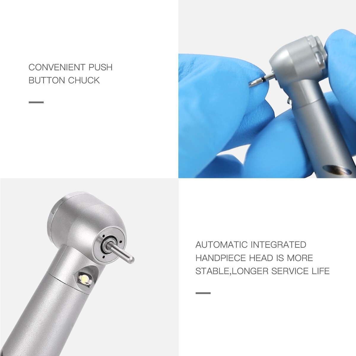 Dental Fiber Optic LED E-generator High Speed Handpiece 2/4 Holes/Diamond Bur FG