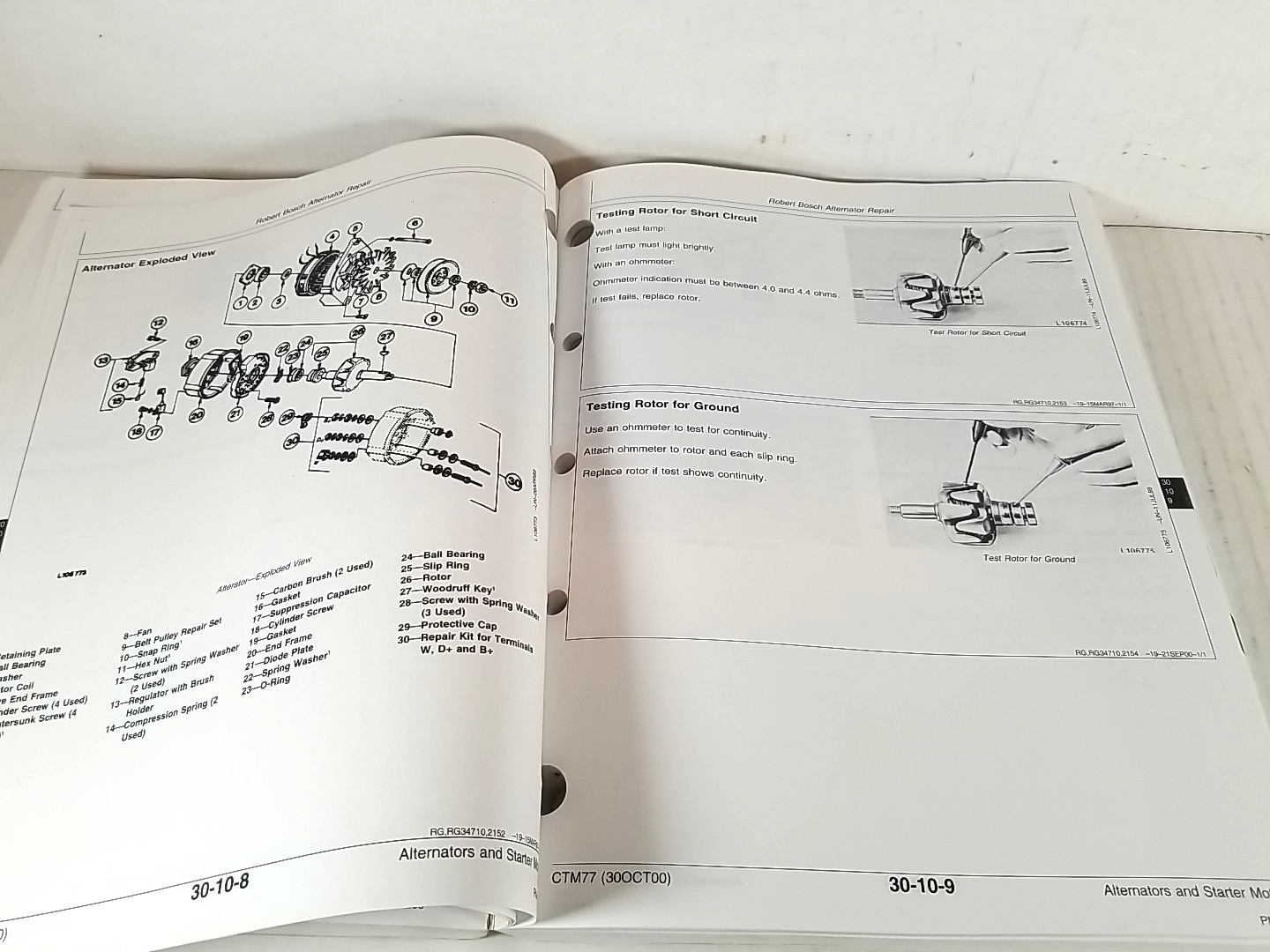 John Deere ALTERNATORS STARTER MOTOR TECHNICAL SERVICE SHOP REPAIR MANUAL, CTM77
