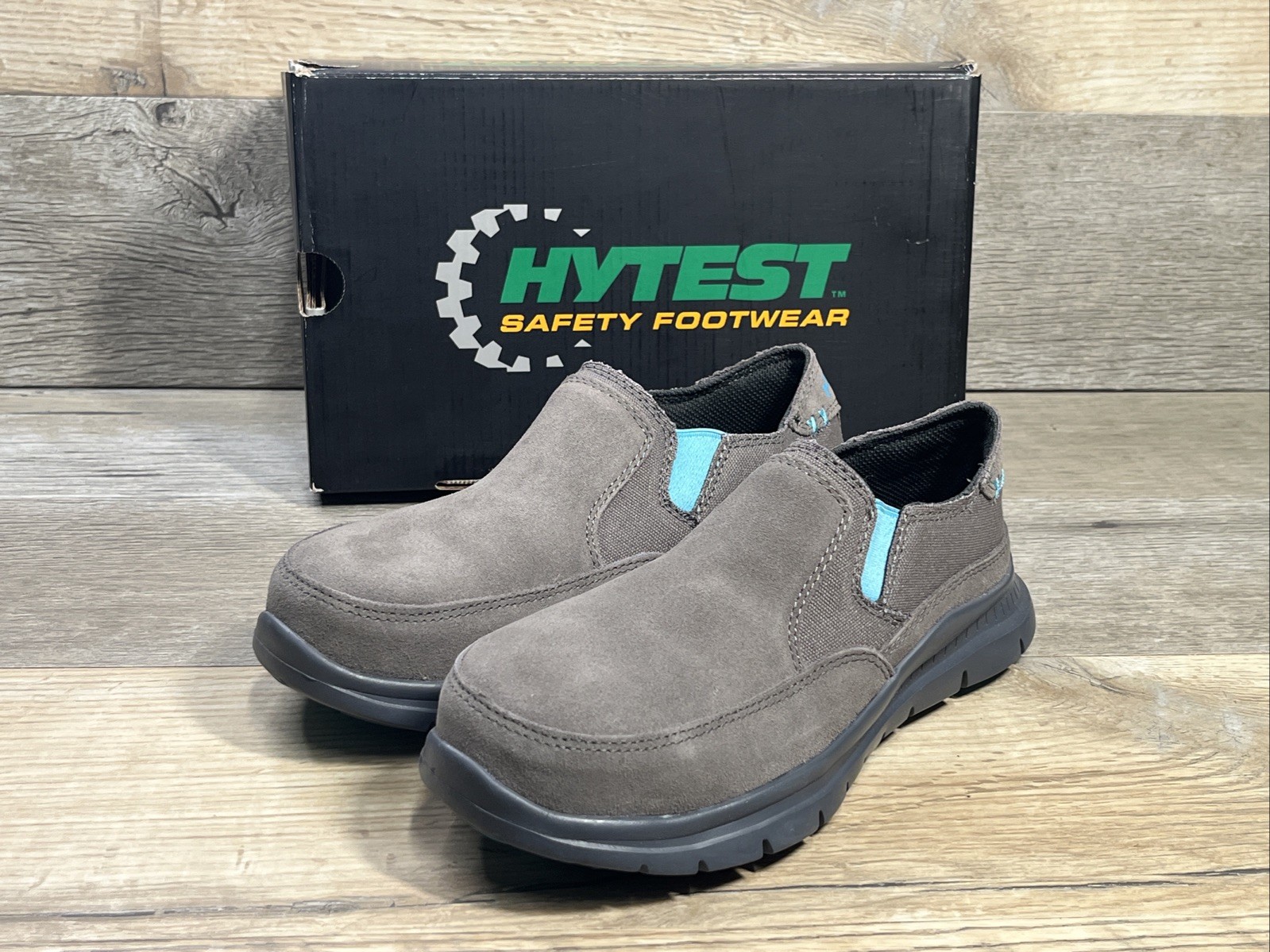 HYTEST Blake Steel Toe Slip-On Shoe Women 7.5 W Gray Leather Safety Footwear