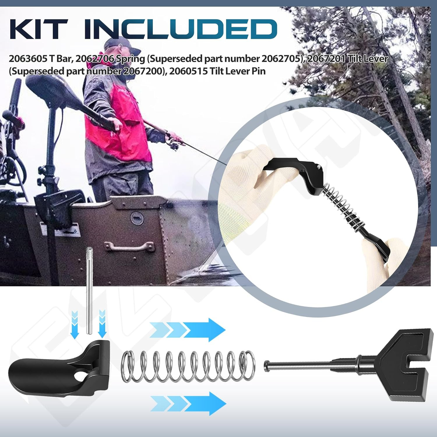 Minn Kota Tilt Lever, Pin, T-Bar, and Spring Replacement Parts Set
