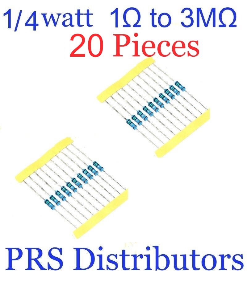 20 Pieces Resistor Metal Film 1Ω to 3MΩ 1/4W 0.25 W 1% Tolerance USA SELLER