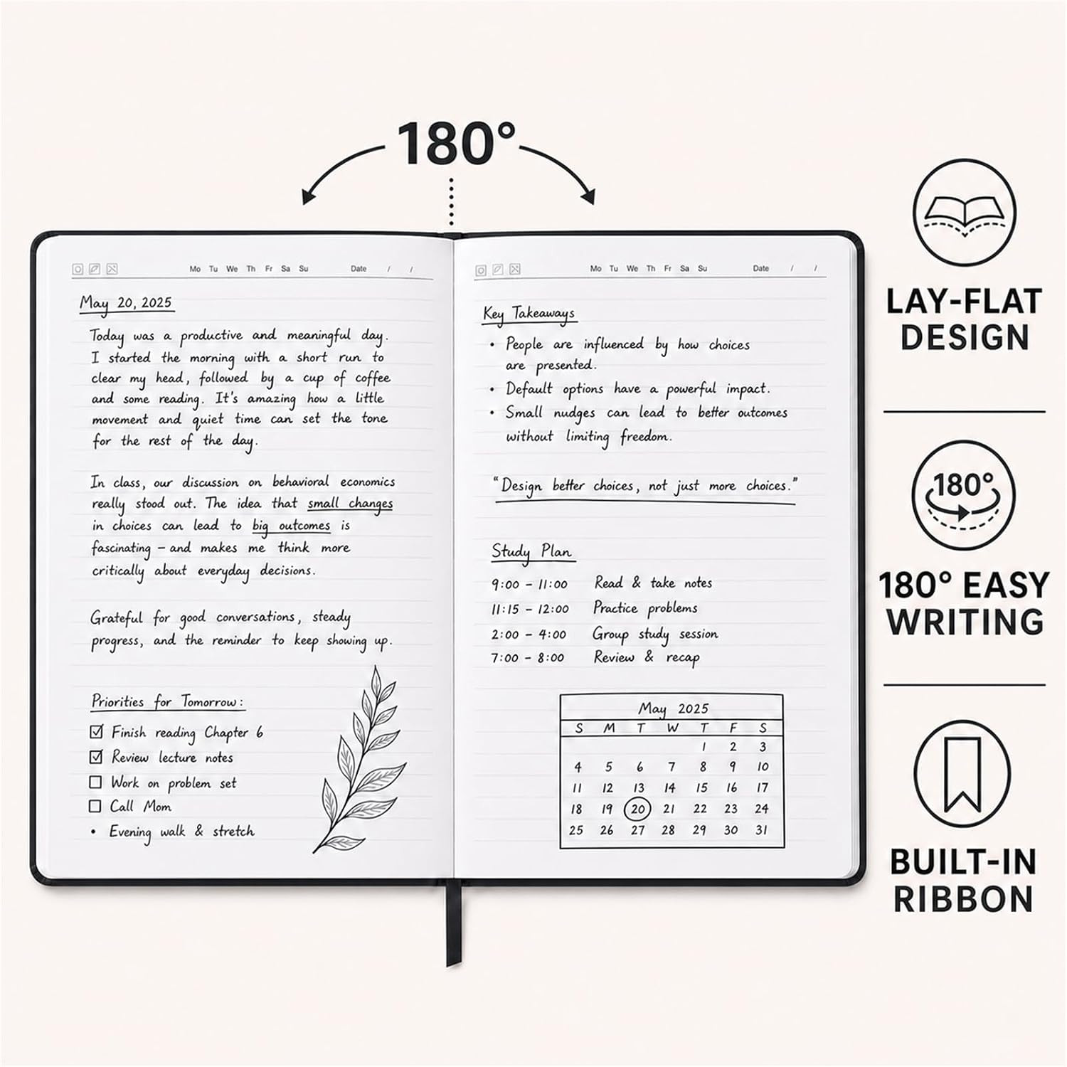 Hardcover Journal Notebook A5 Lined for Writing 200 Pages Classic Ruled Set