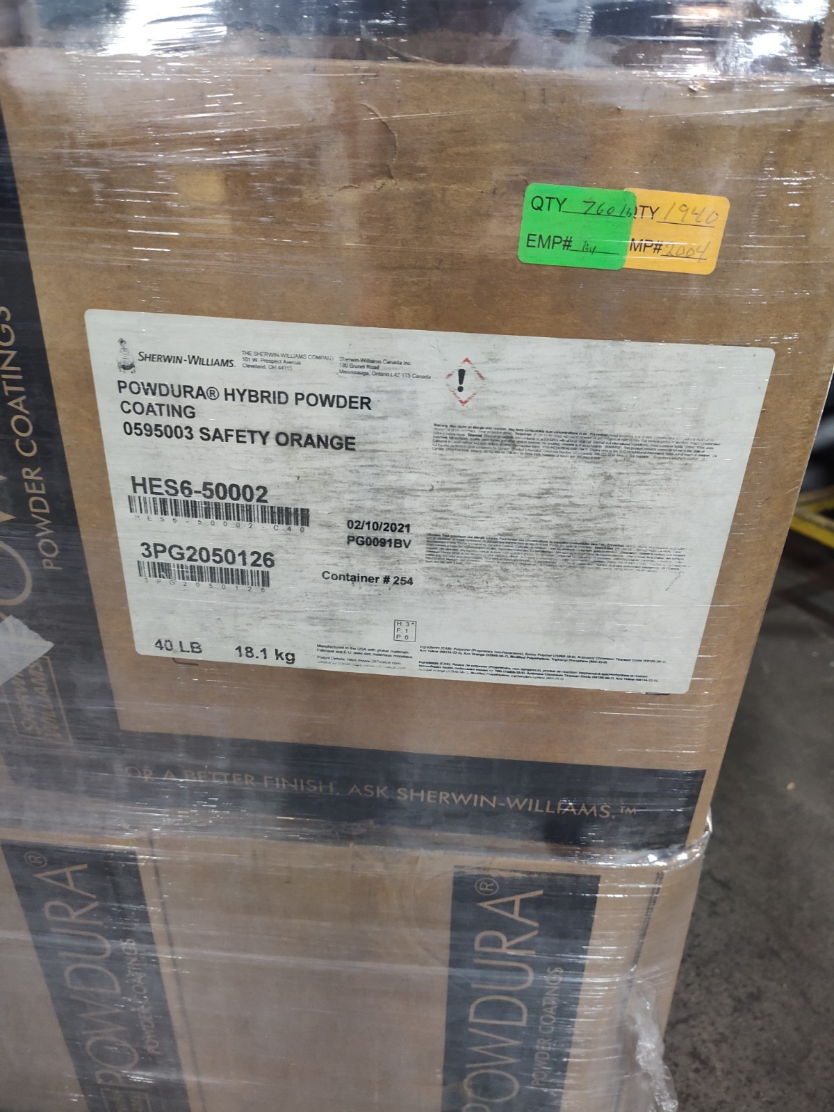 Sherwin-Williams Powdura Hybrid Powder Coating Safety Orange HES6-50002 40 LB EA