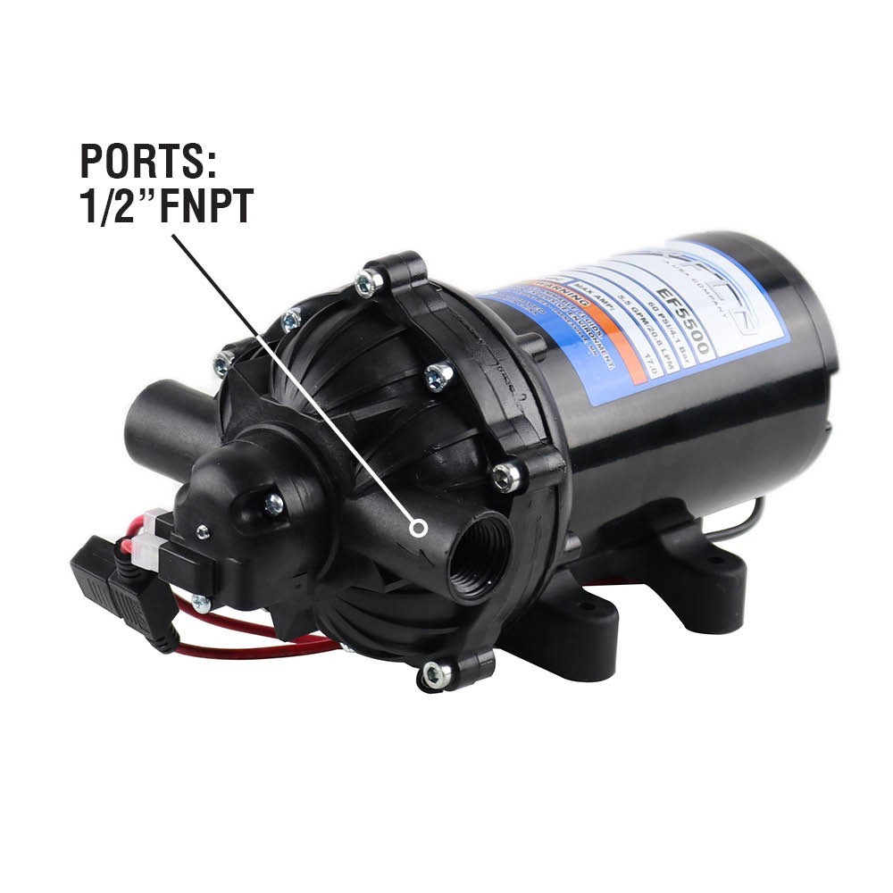 Everflo EF5500-BOX 5.5GPM 12V Diaphragm Pump-1/2 FNPT Connection, 5.5 GPM