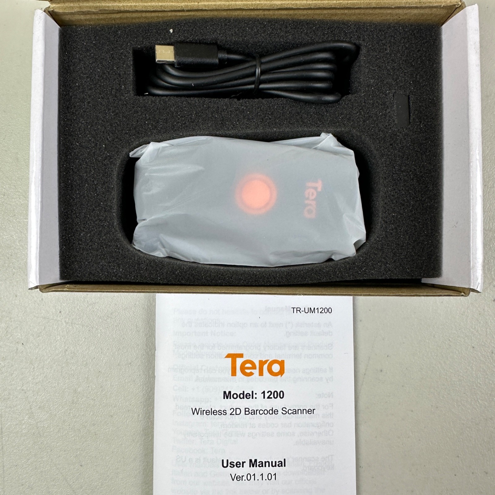 Tera Mini 1D 2D QR Wireless Barcode Scanner Waterproof Shockproof Pocket Orange