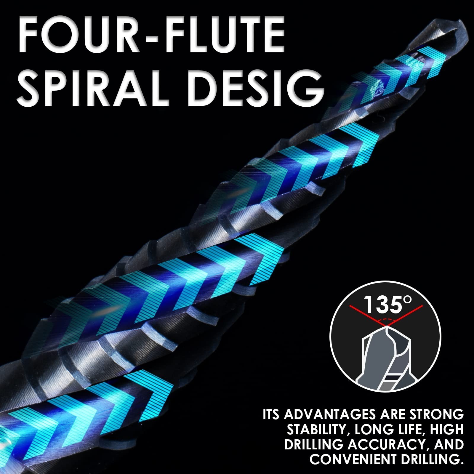 M35 Cobalt Step Drill Bit 1/8-1/2 TiAlN 1/4 Hex 4 Flute
