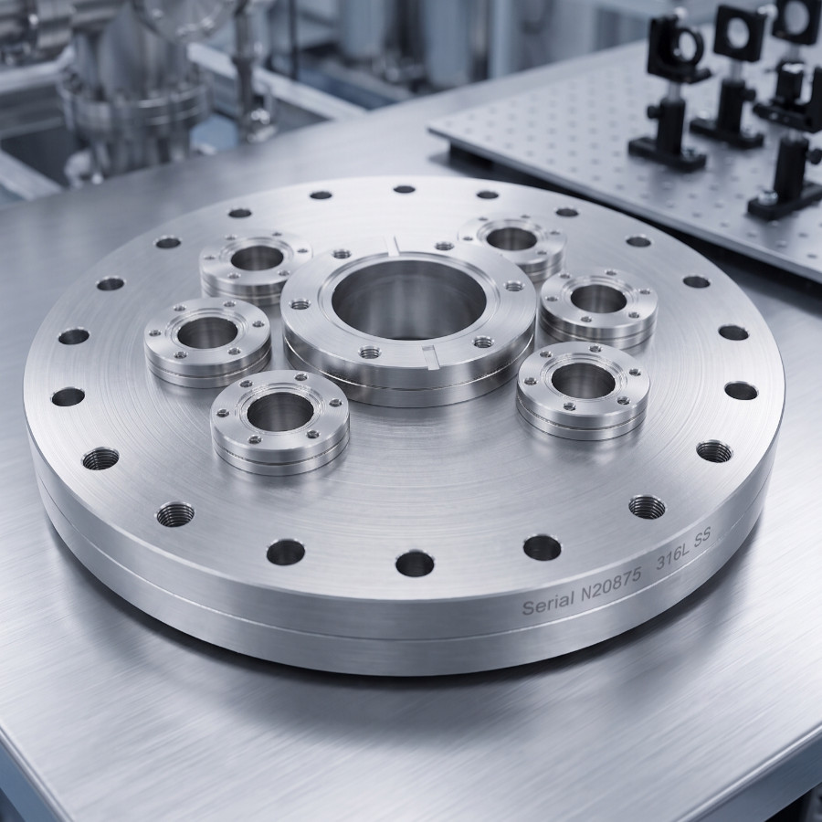 MDC Symmetrical Multiport Flange | 8.0″ CF to 2.75″ & 6x 1.33″ CF Ports *