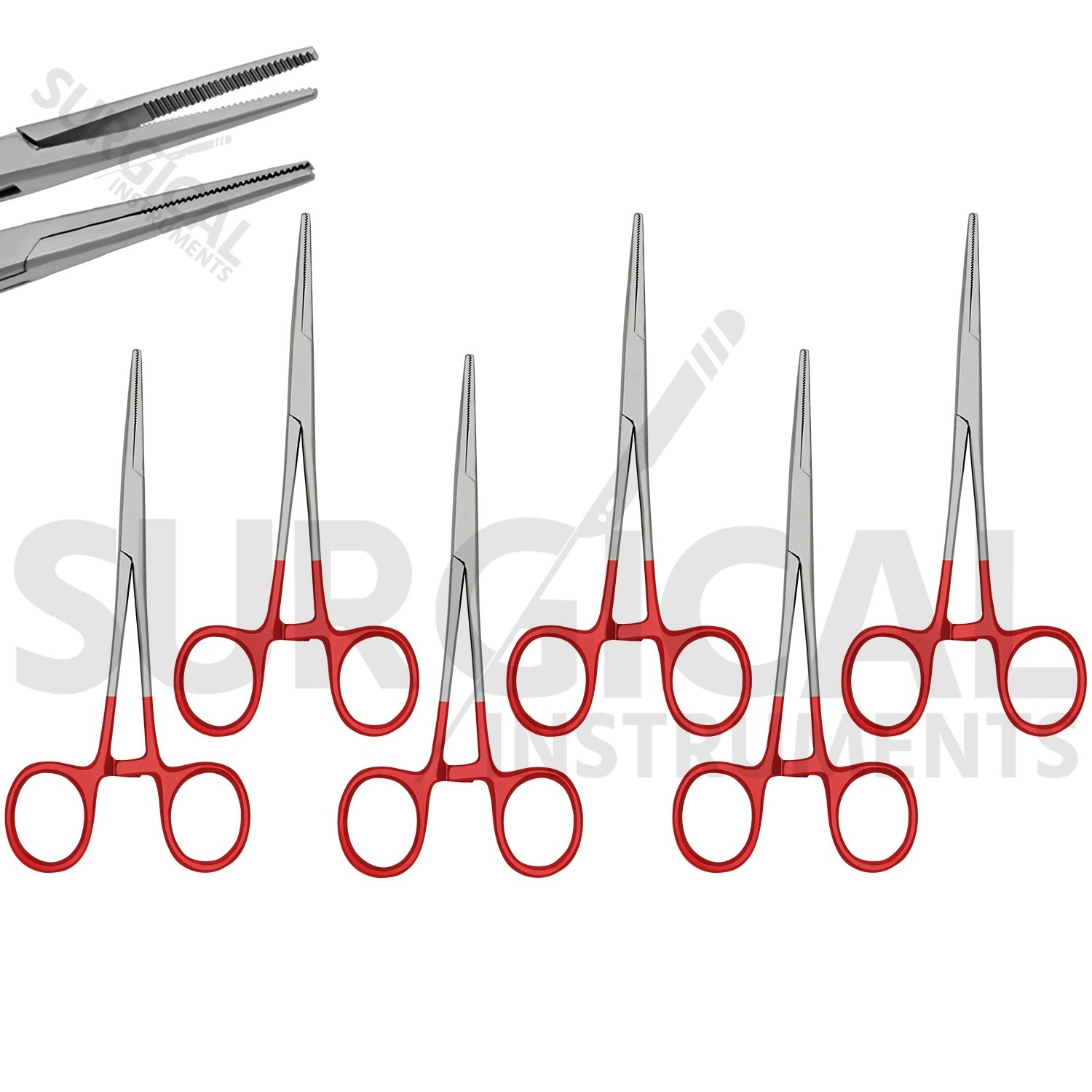 RED – 6 Pcs Kelly Hemostat Forceps 5.5″ Straight Surgical Dental German Grade
