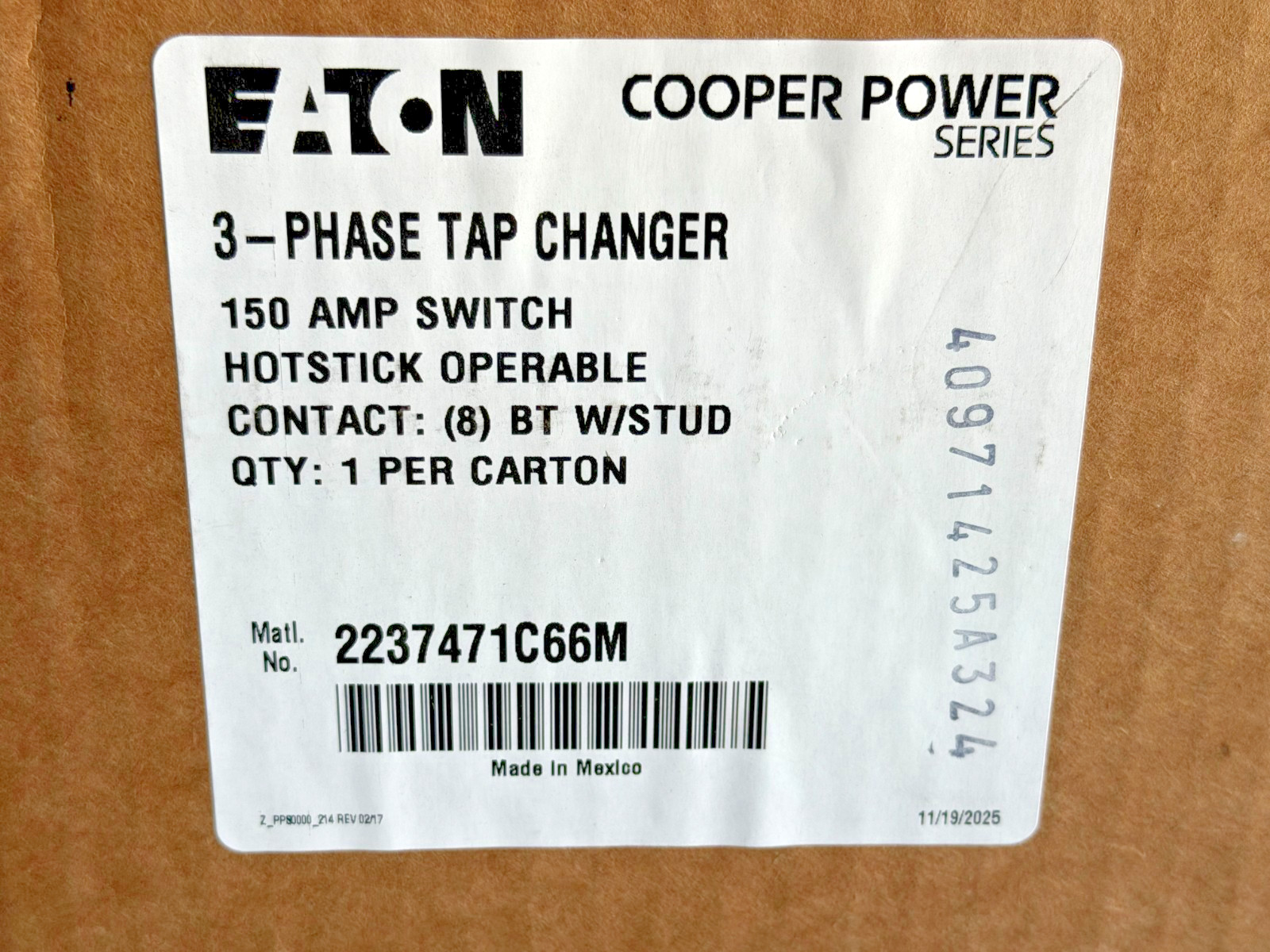 NEW Eaton Cooper Power 2237471C66M 3-Phase 150A 35kV Tap Changer Switch 7 Positi