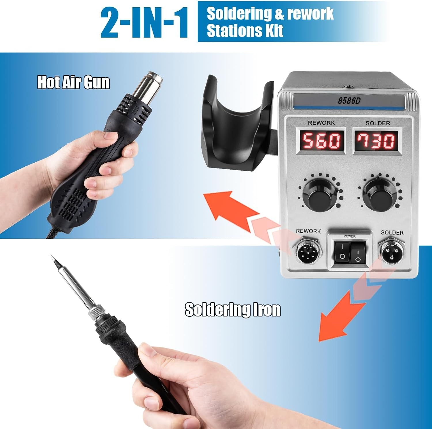 2 In 1 Soldering Iron Station SMD Hot Air Rework With Heat Gun Solder Iron Kit