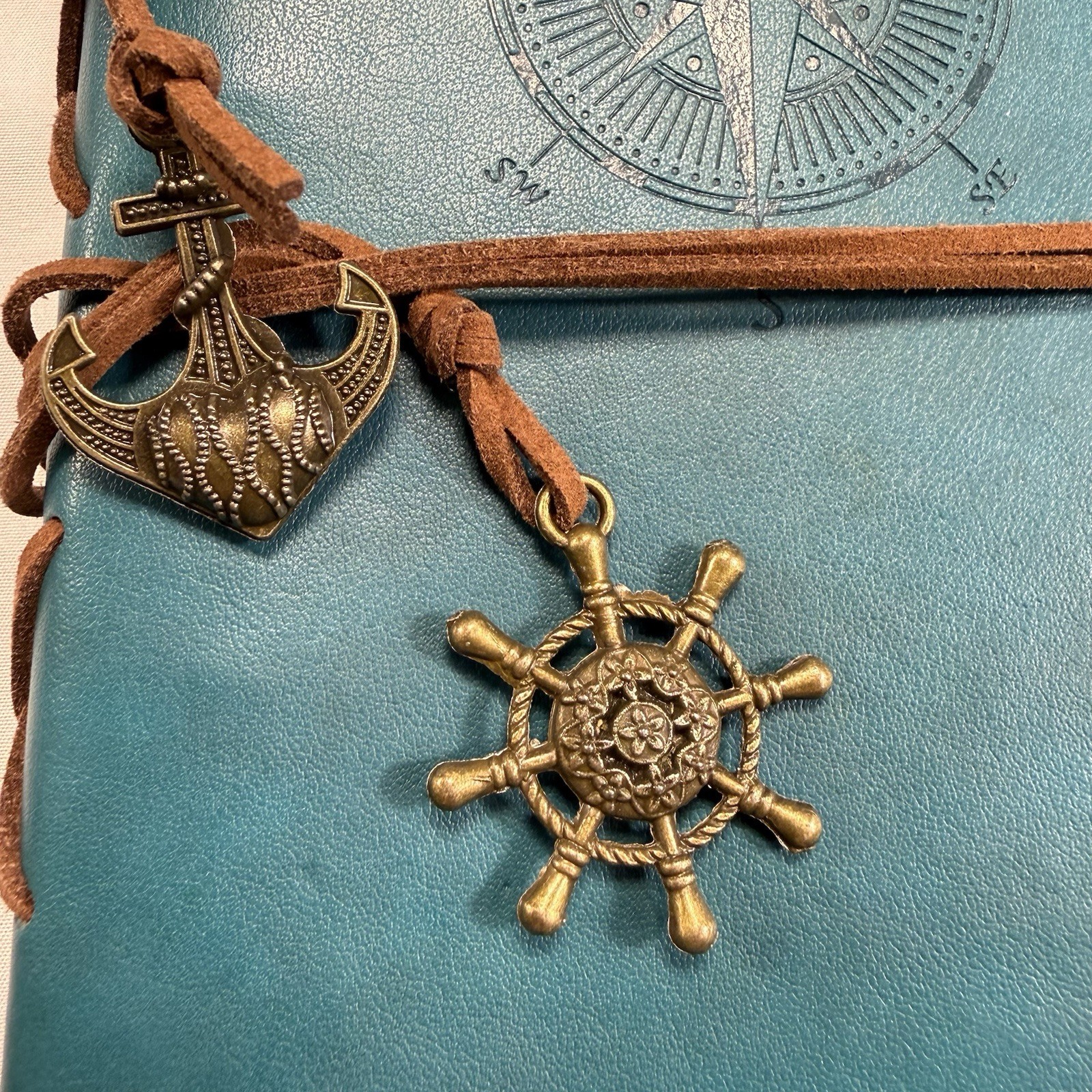 Blue Faux Leather Journal Scrapbook Anchor Compass Pages Refillable