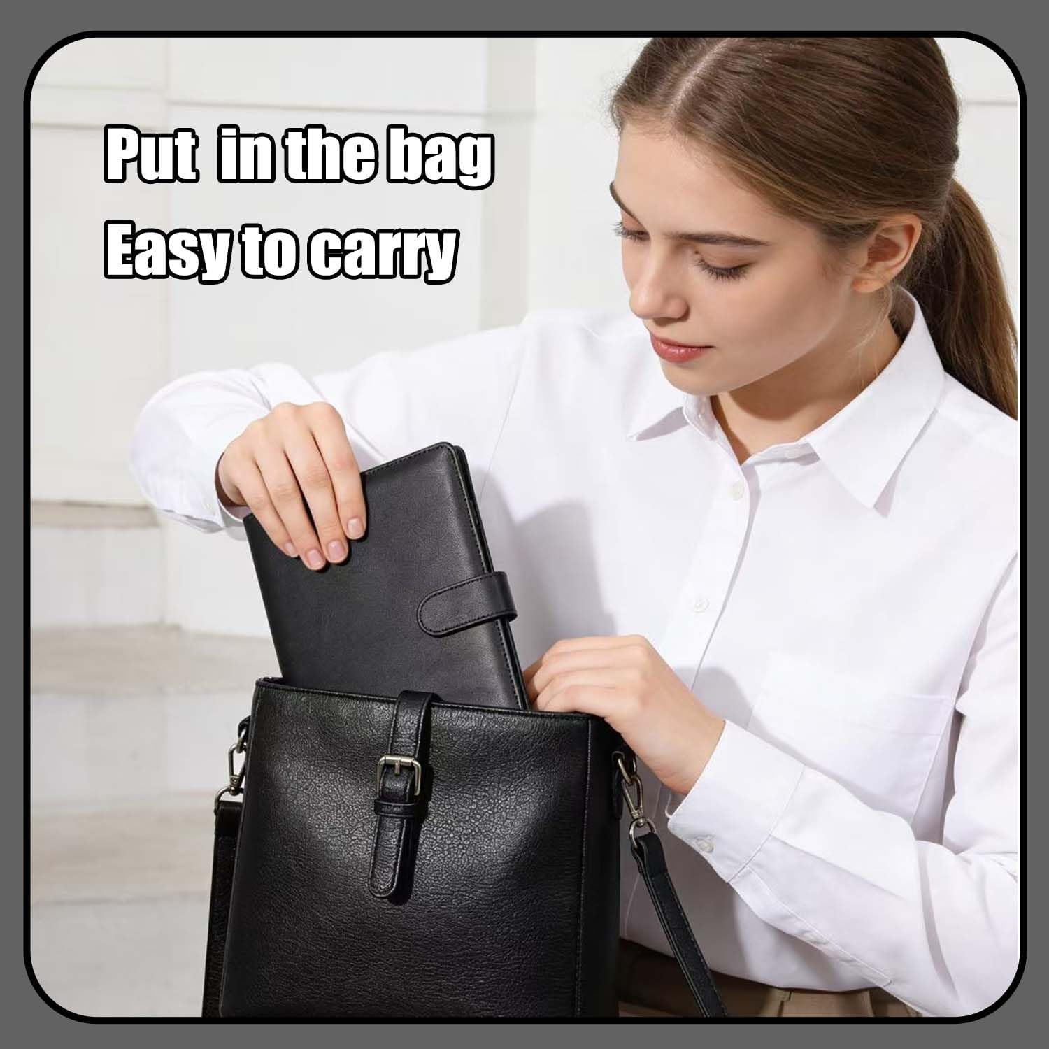 A6 Binder 6 Ring, Refillable Notebook Planner Cover, Small Leather Organizer Emp