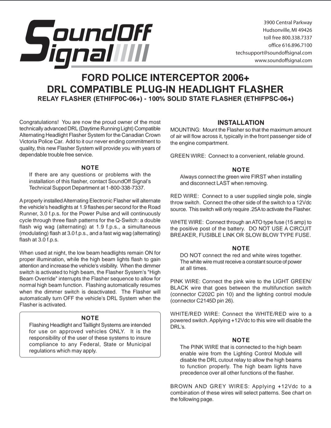 SOUNDOFF SIGNAL, PLUG-IN HEADLIGHT FLASHER, ETHIFP0-06+