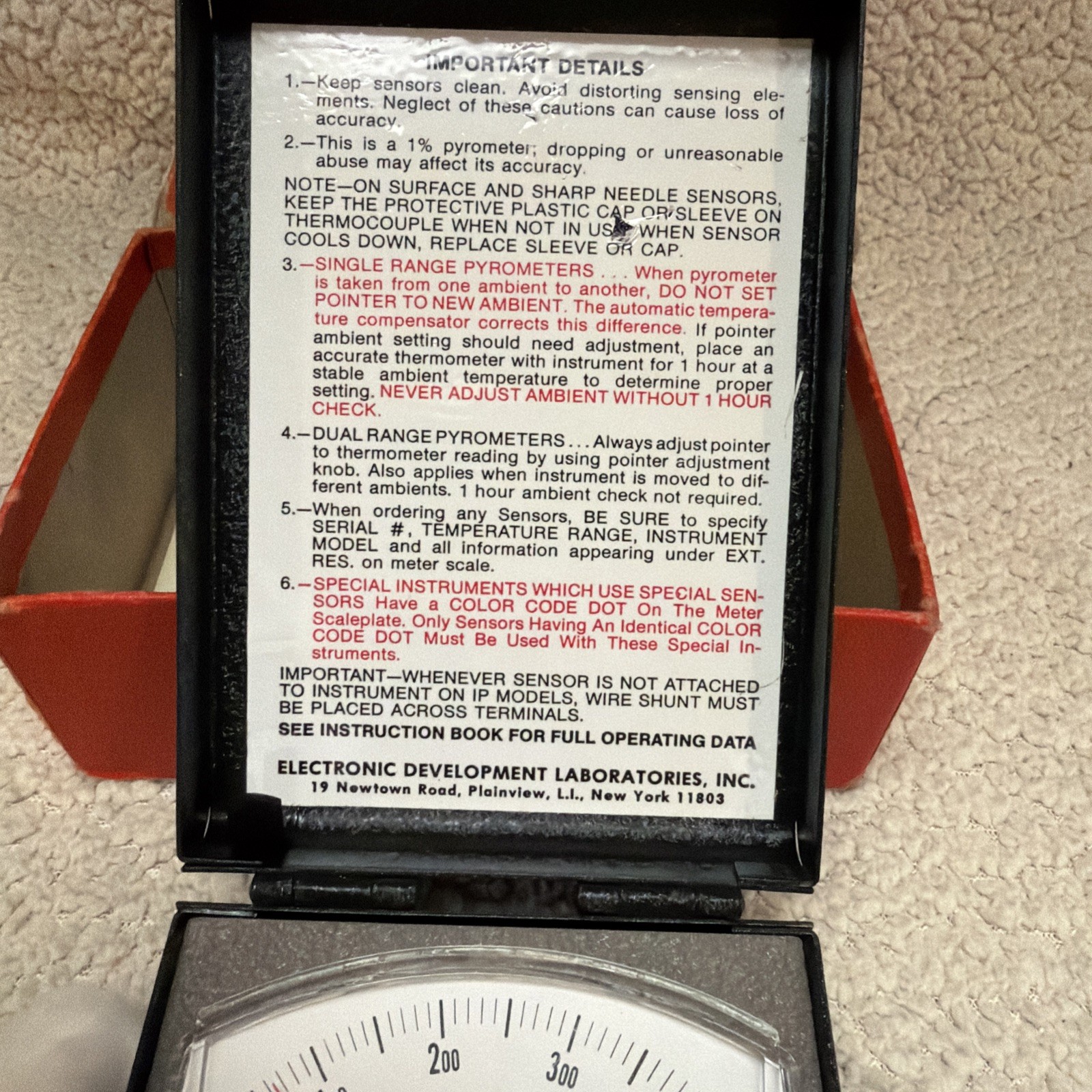 Vintage EDL Pocket-Probe Pyrometer Series II Model IP 50-400°F USA Box Manual