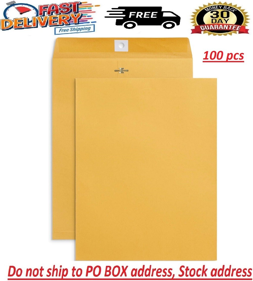 100 Pcs CLASP ENVELOPES 10×13 28lb Kraft Shipping Mailing Gummed Business Manila