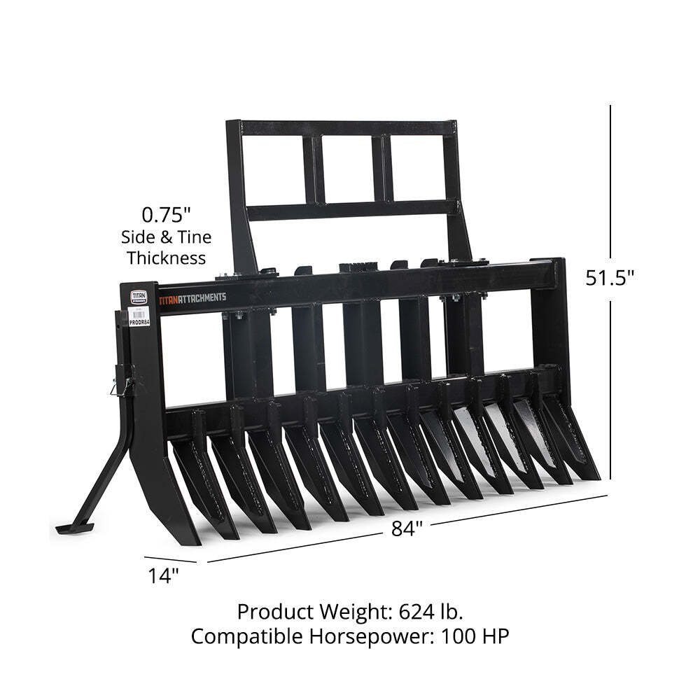 Titan Attachments Pro Series 84″ Root Rake Attachment, Universal SSQA, 100HP