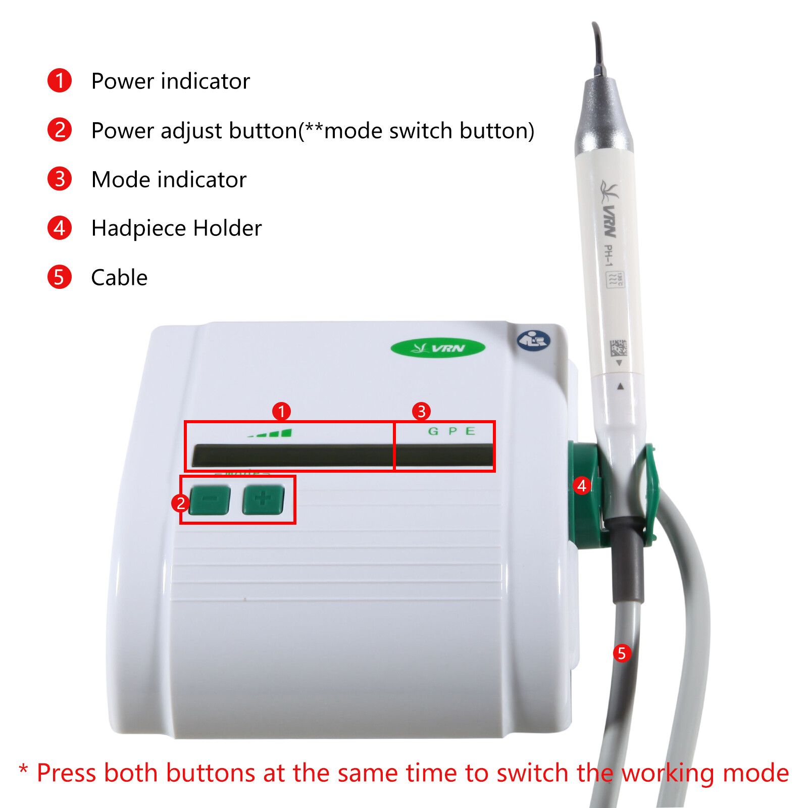 Ultrasonic Piezo Dental Scaler +LED Detachable Handpiece+5Tips fit EMS VRN-K08DL