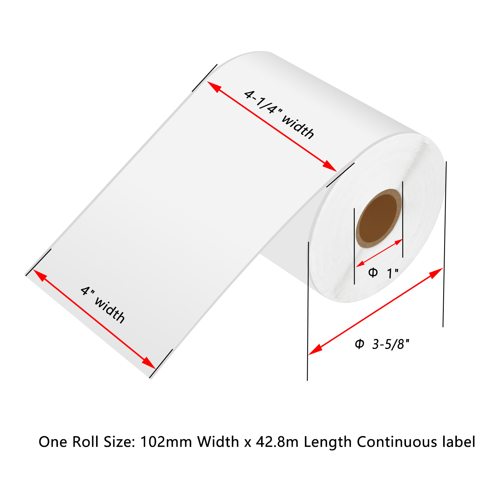 5 Rolls 102mm×42.8m Continuous RDS01U2 RD-S01U2 Shipping Label for Brother 4″