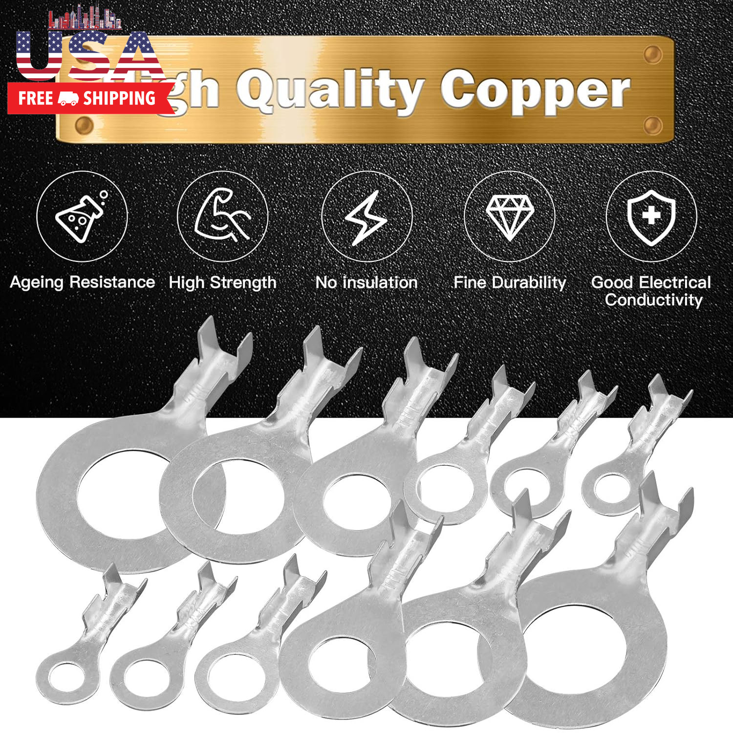 6 Sizes 240 Pcs Non-Insulated Ring Crimp Terminals Connector Assortment Set, O-T