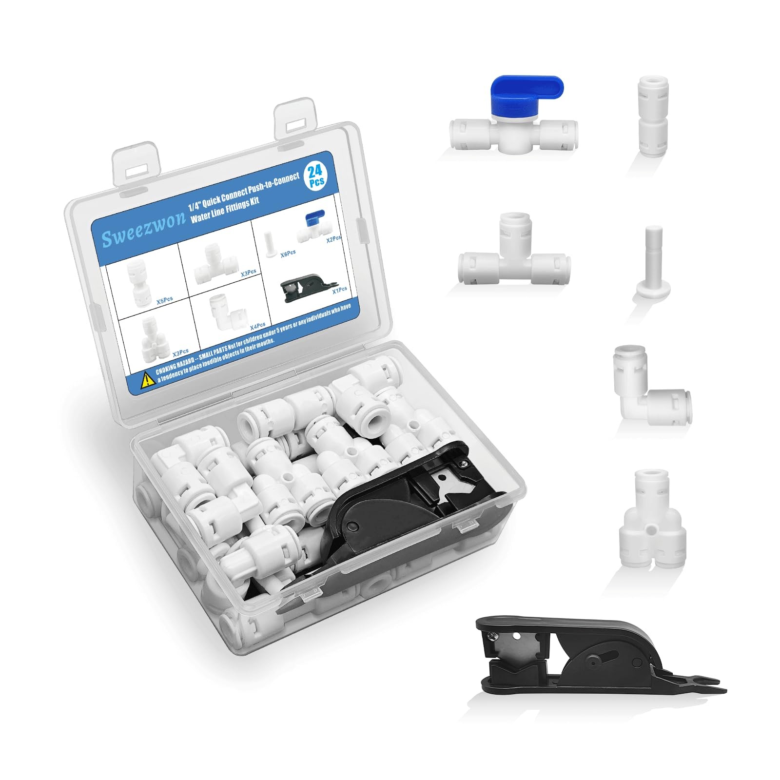 1/4″ Quick Connect Push-To-Connect Water Line Fittings Kit for RO/DI Water Filte