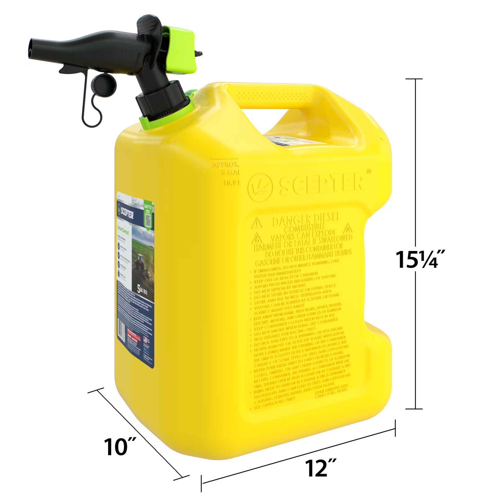 5 Gallon Smartcontrol Dual Handle Diesel Fuel Container, FSCD571, Yellow Gas Can