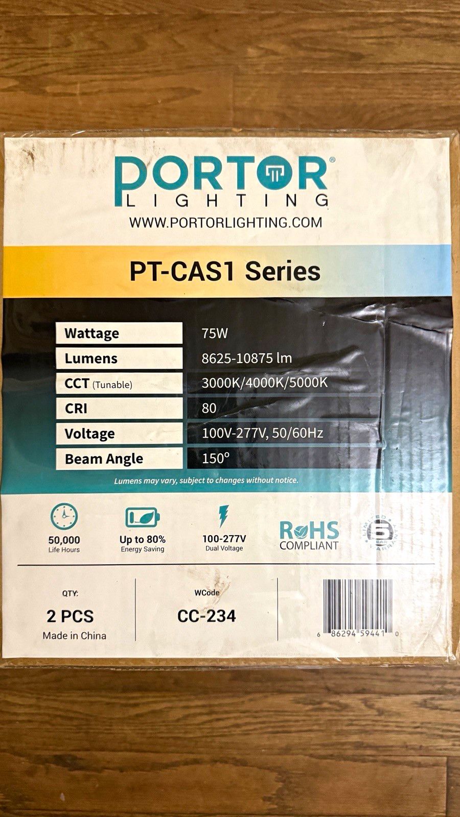 LOT OF 2 – Portor Lighting PT-CAS1-75W-3CCT 75W LED Canopy Lights original box.