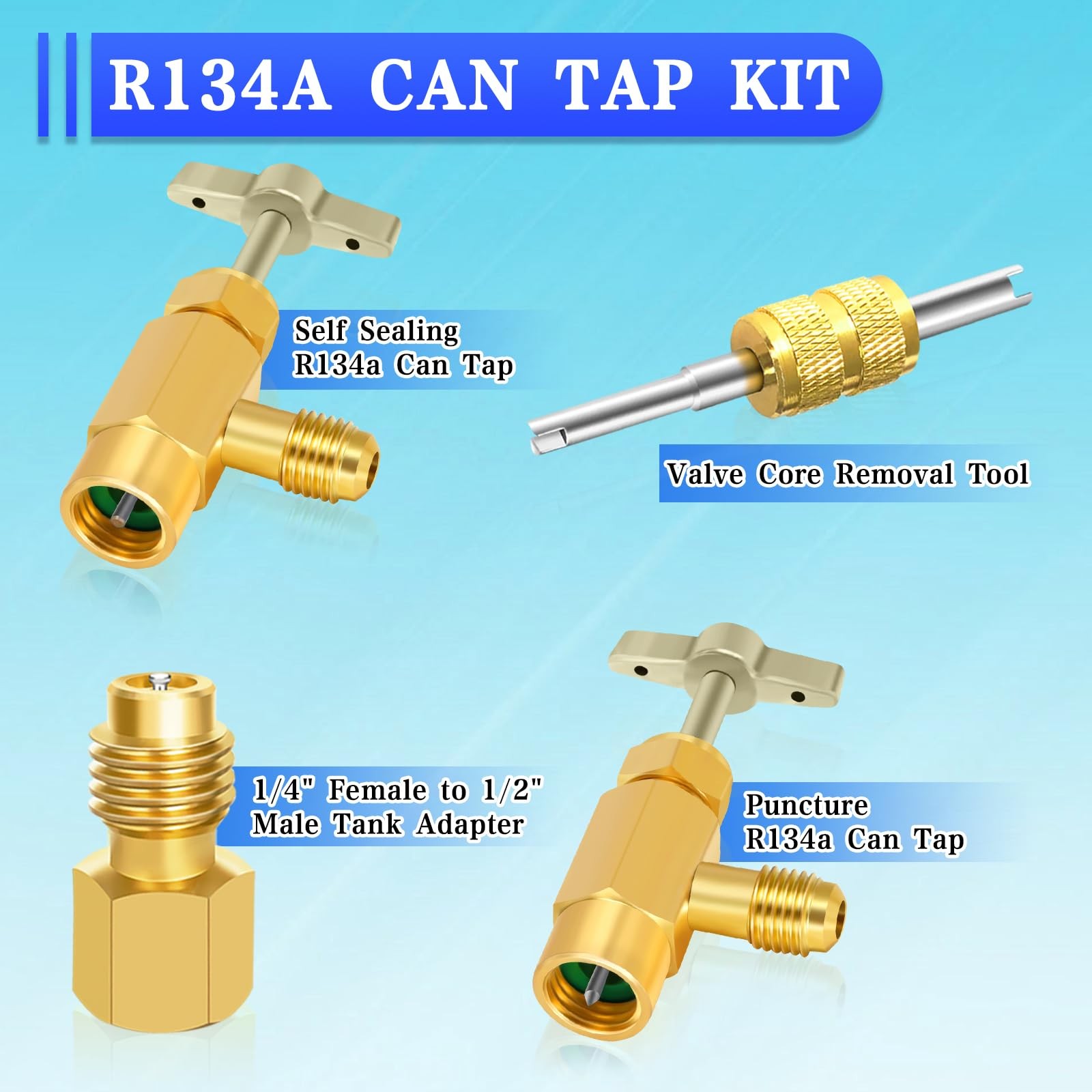 R134a Can Tap Kit Self Sealing Puncture Valve AC Freon Refill Brass