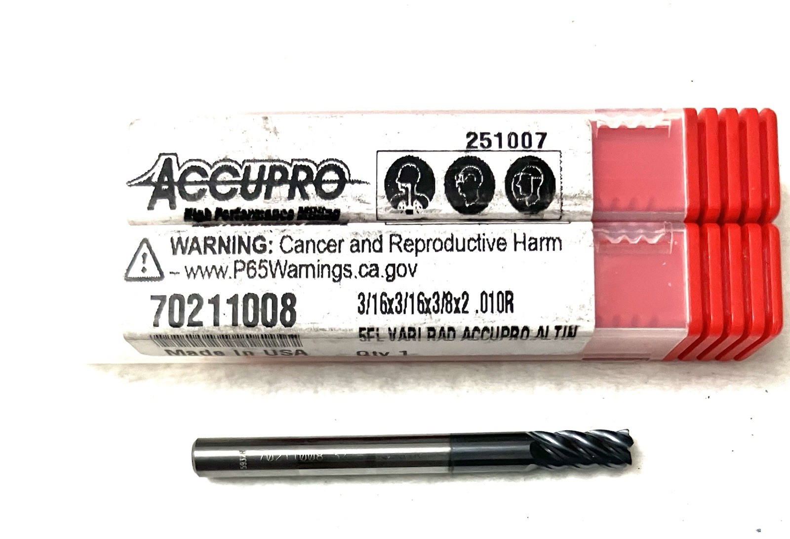 5PC Accupro 70211008 3/16″ 5FL Corner Radius End Mill .01R Solid Carbide AlTiN