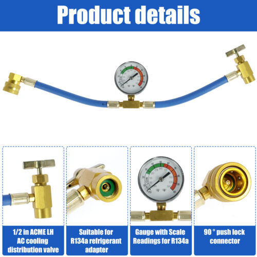 Refrigerant Recharge Kit A/C R134-a Self-Sealing Adapter for AC Sealing cans