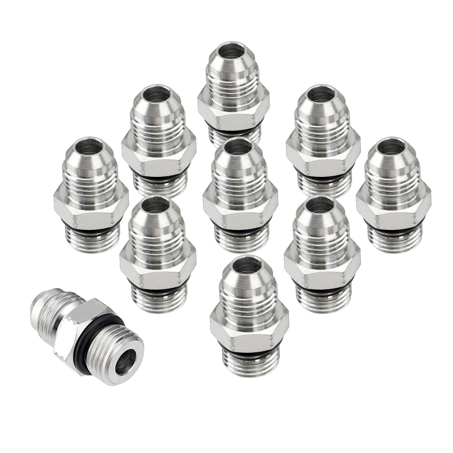 10x Hydraulic Hose Adapter Fittings: 3/8″ JIC 37° Male x #6 SAE/ORB Male Thread