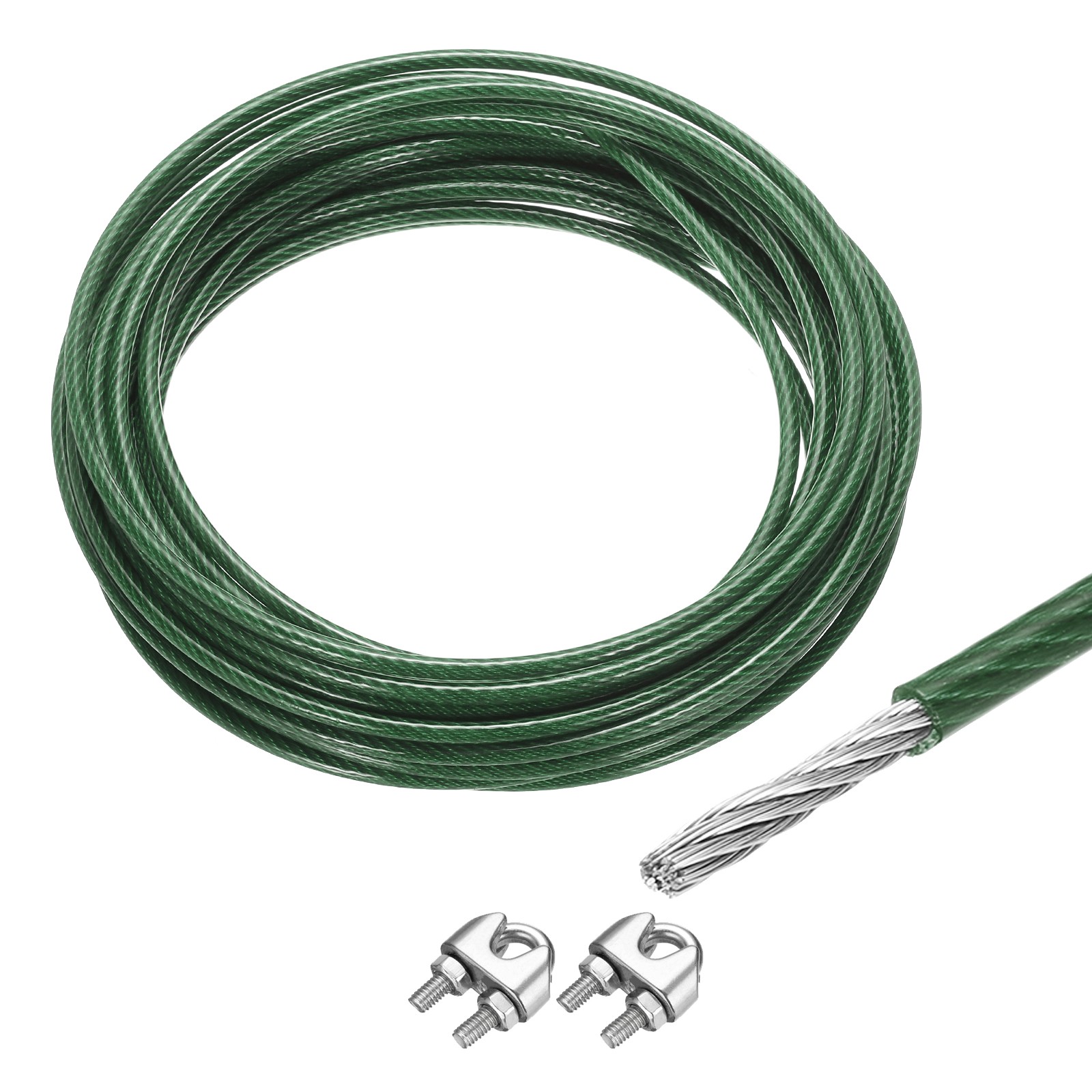 33Ft(10M) Wire Rope 304 Stainless Steel 3/16″ (5 mm) with 2pcs Chuck Green