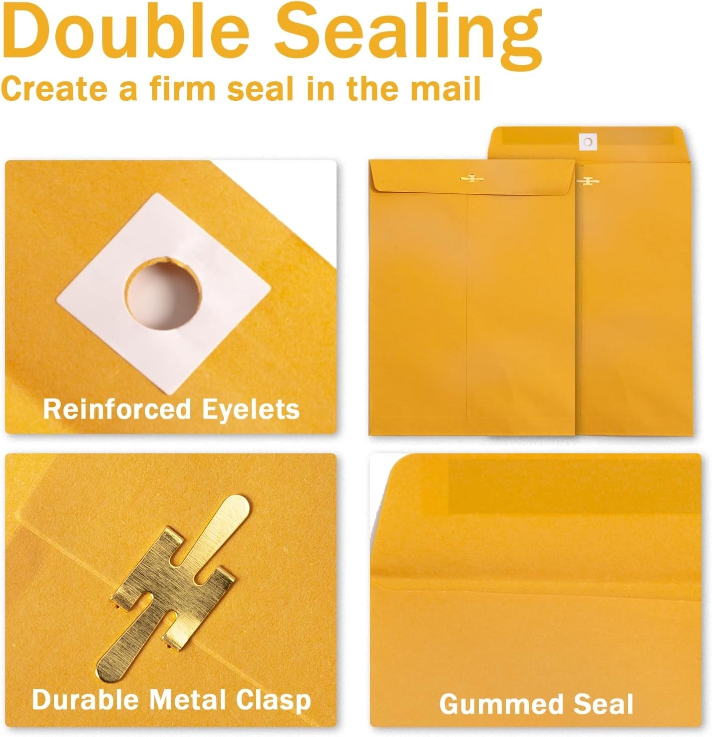 20 Pack Clasp Envelopes 9 x 12, 100 GSM Heavy Paper, Goefun Large Yellow Manilla