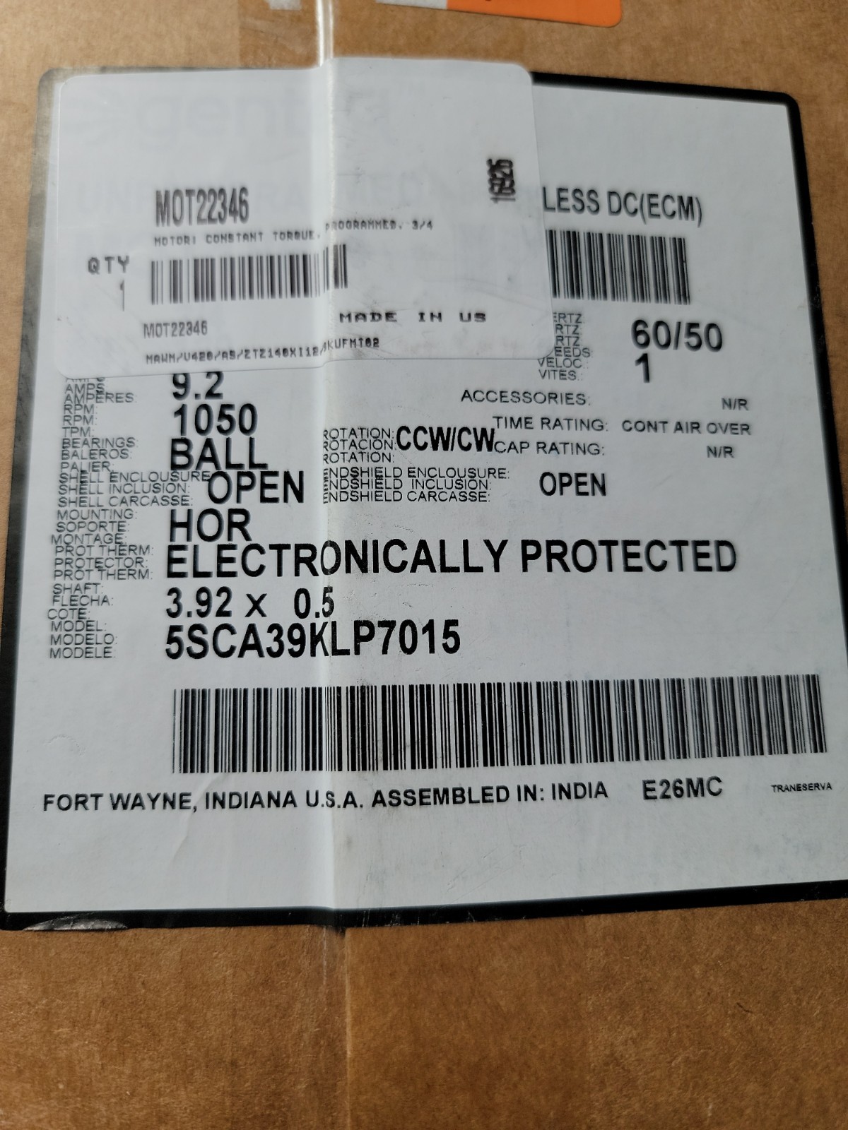 MOT22346 Trane Motor Oem MOT22346