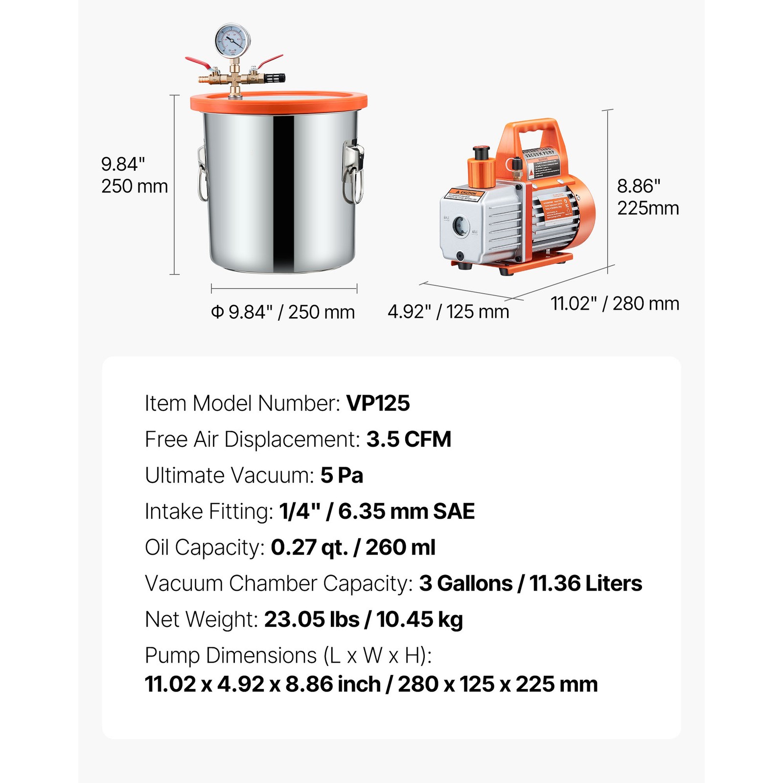 Uimoso 3.5 CFM Vacuum Pump and 3 Gallon Stainless Steel Degassing Kit