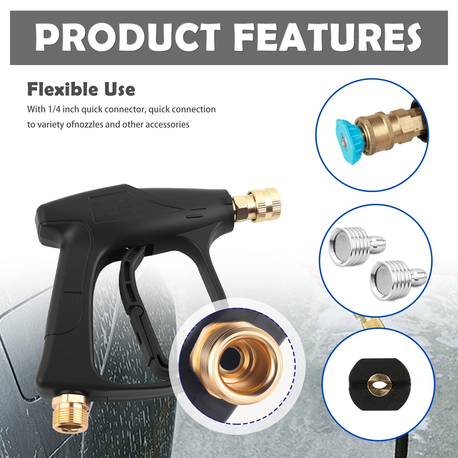 Car Short Pressure Washer Gun,4350 PSI Max 6.69×6.29×1.38 inch, Black